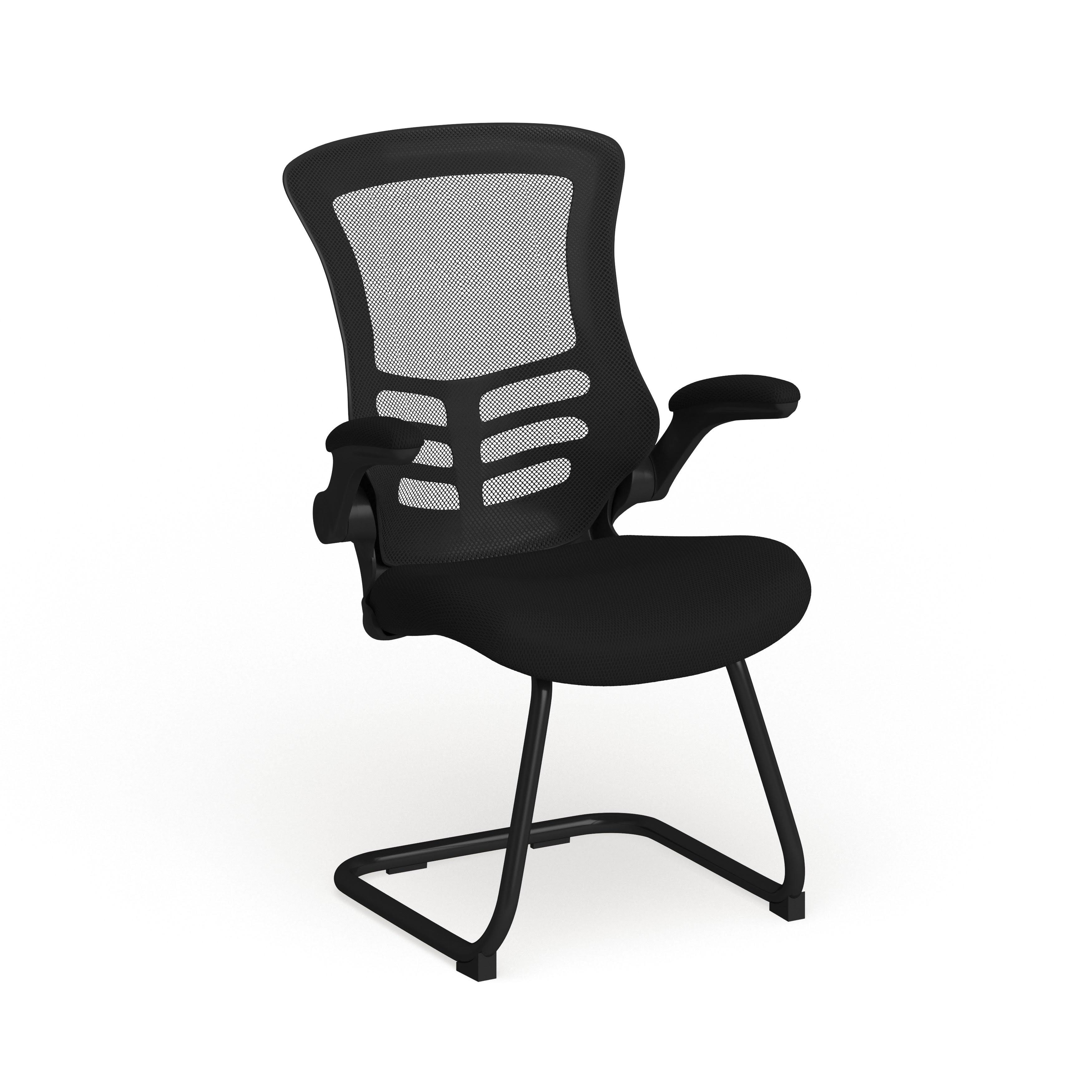 Mesh Sled Base Side Reception Chair with Flip-Up Arms - Black Mesh - WXF-02