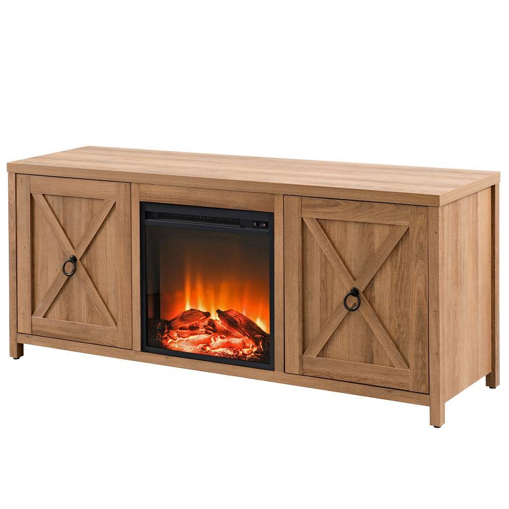 Granger 58 in. Golden Oak TV Stand with Log Fireplace Insert WXF02