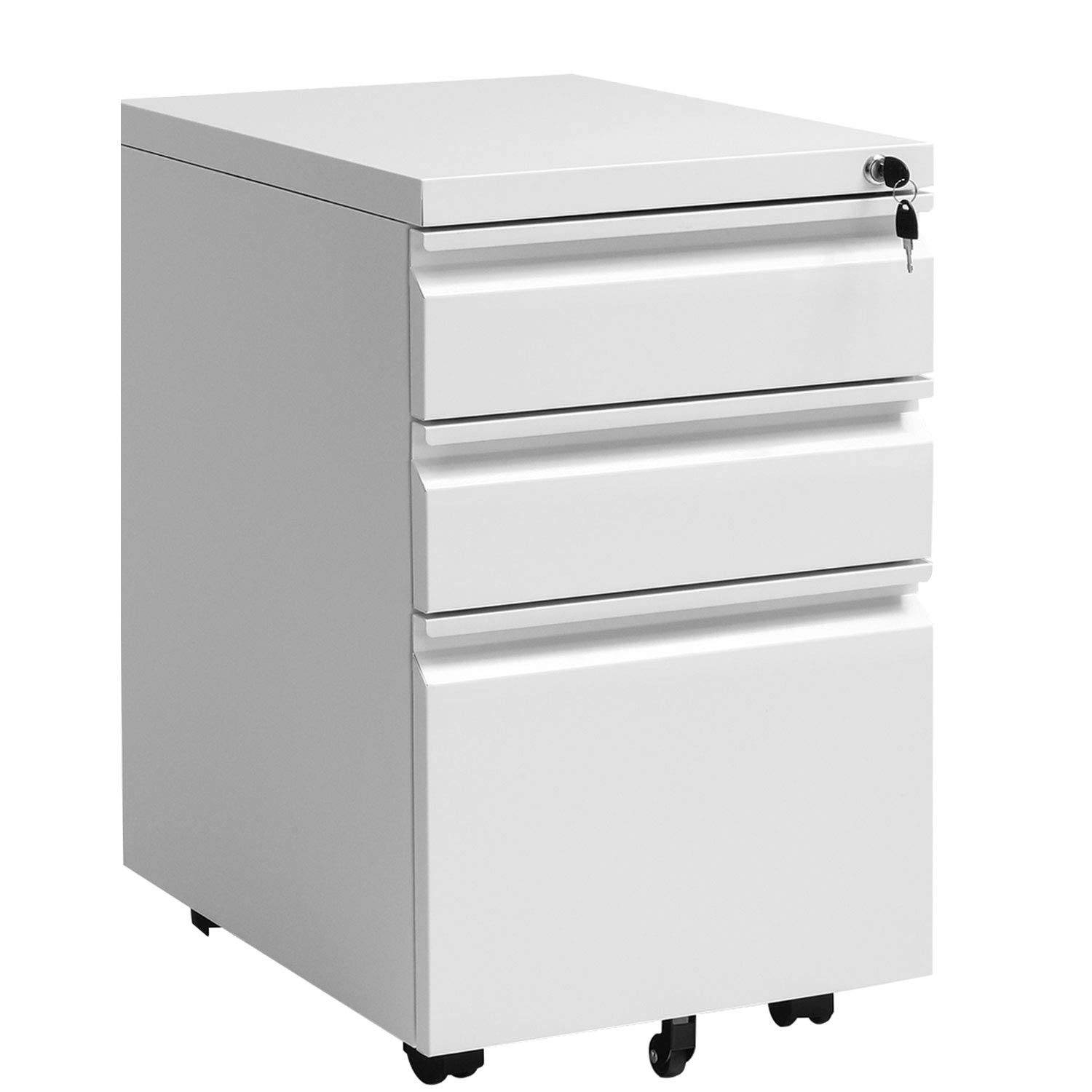 Superday 3-Drawer Locking Rolling Metal File Cabinet - White - WXF-02