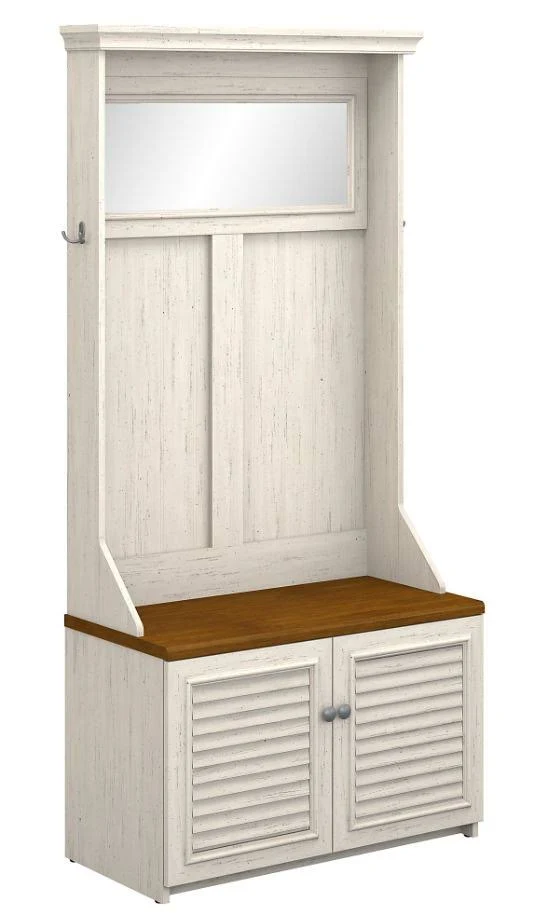 Bush Furniture Fairview Hall Tree with Storage Bench, Antique White