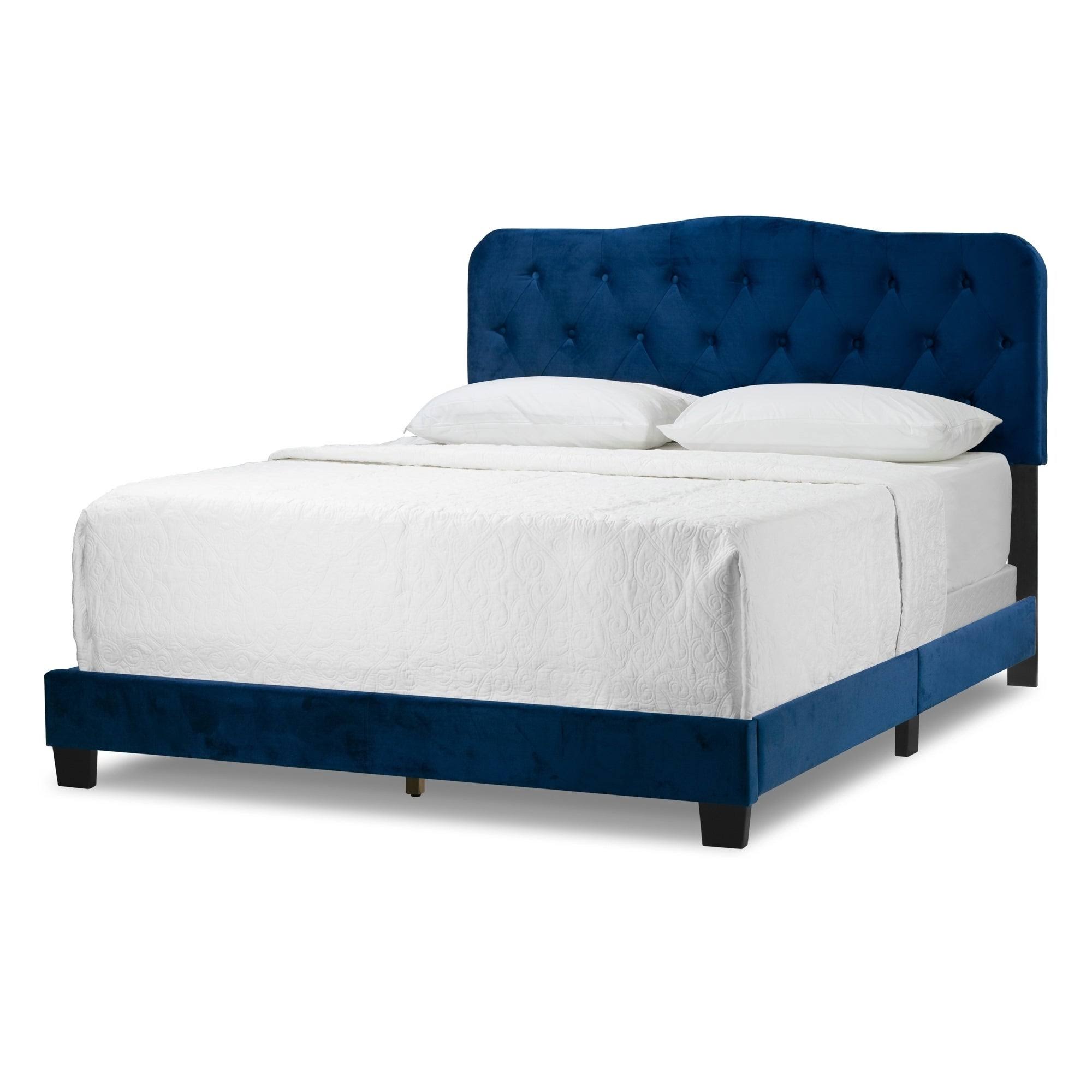 Artan Navy Blue Velvet Queen Bed with Button Tufting WXF02