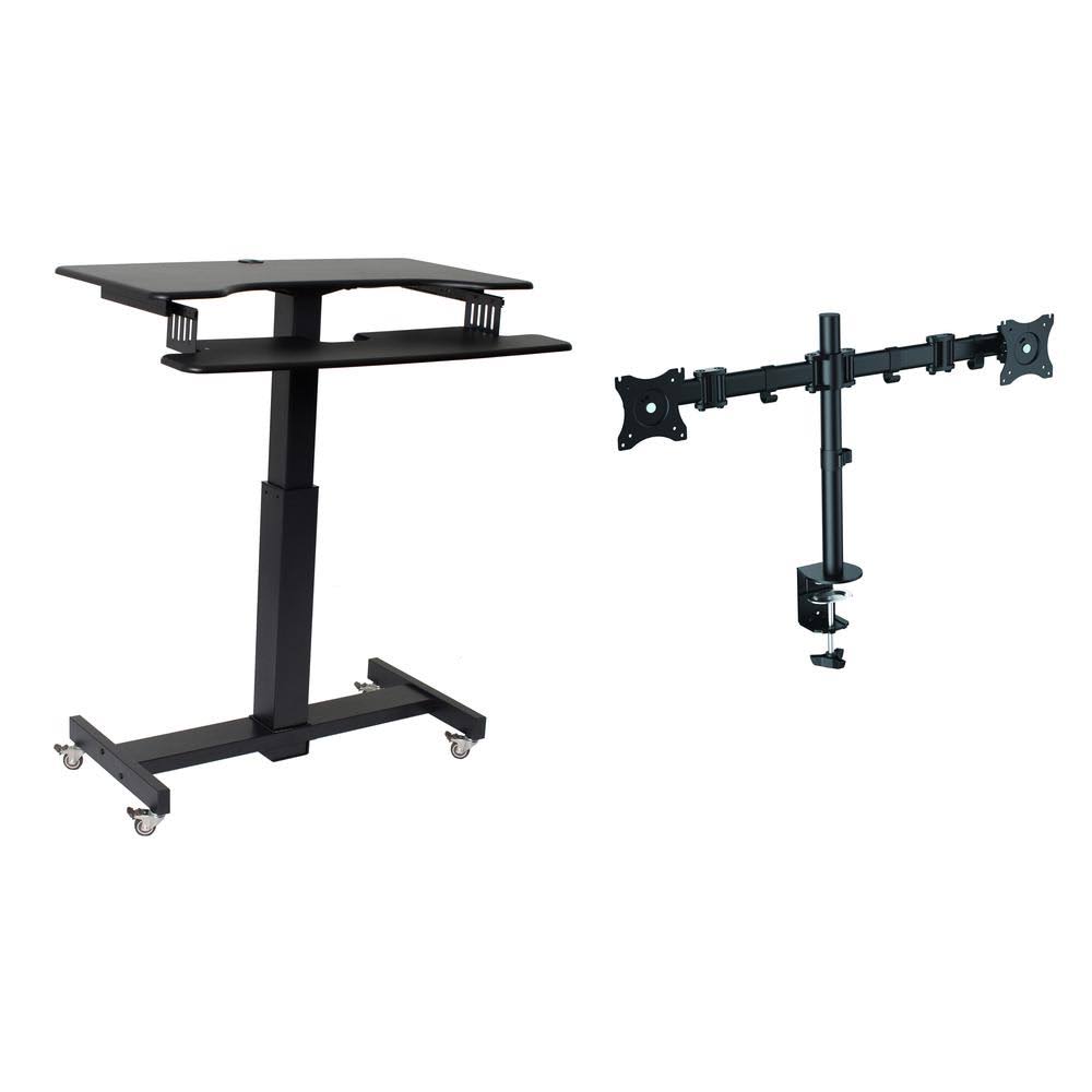 40x22 Adjustable Mobile Standing Desk/Dual Monitor Mount Bundle in