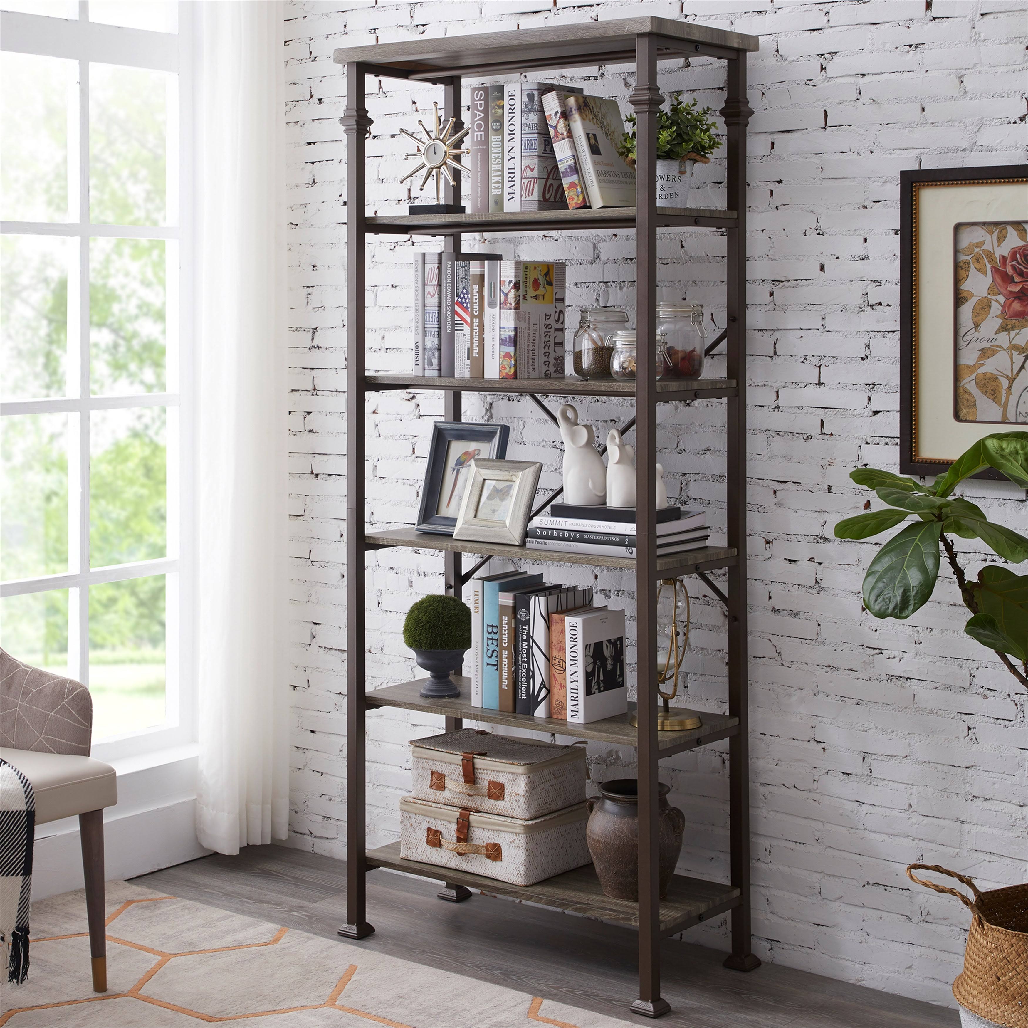 72.6in Grey Industrial 6Tier Bookshelves WXF02