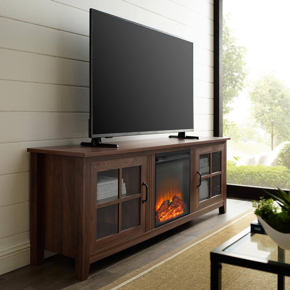 70 in. Dark Walnut Farmhouse Fireplace Wood TV Stand WXF02