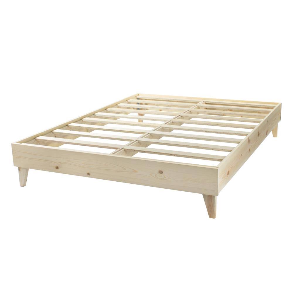 eLuxury American Pine Platform Bed Frame, Twin Extra Long, Natural WXF02
