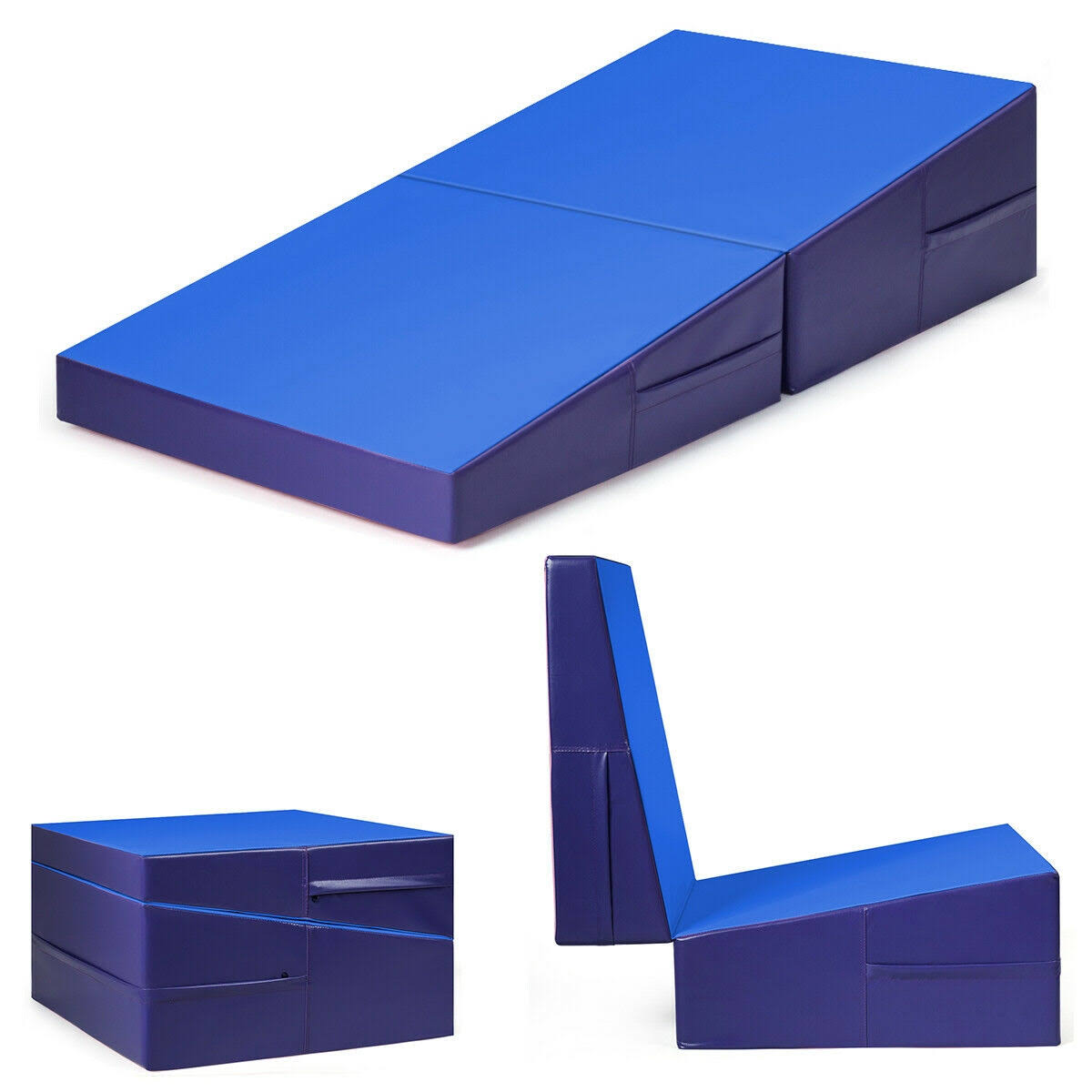 Folding Incline Tumbling Wedge Gymnastics Exercise MatBlue WXF02