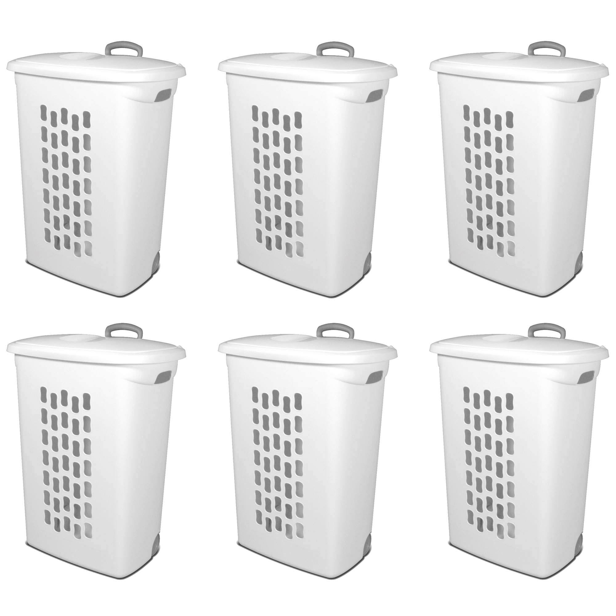 Sterilite White Laundry Hamper with LiftTop, Wheels, and Pull Handle