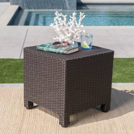 Cascada Outdoor Wicker Side Table, Dark Brown - WXF-02