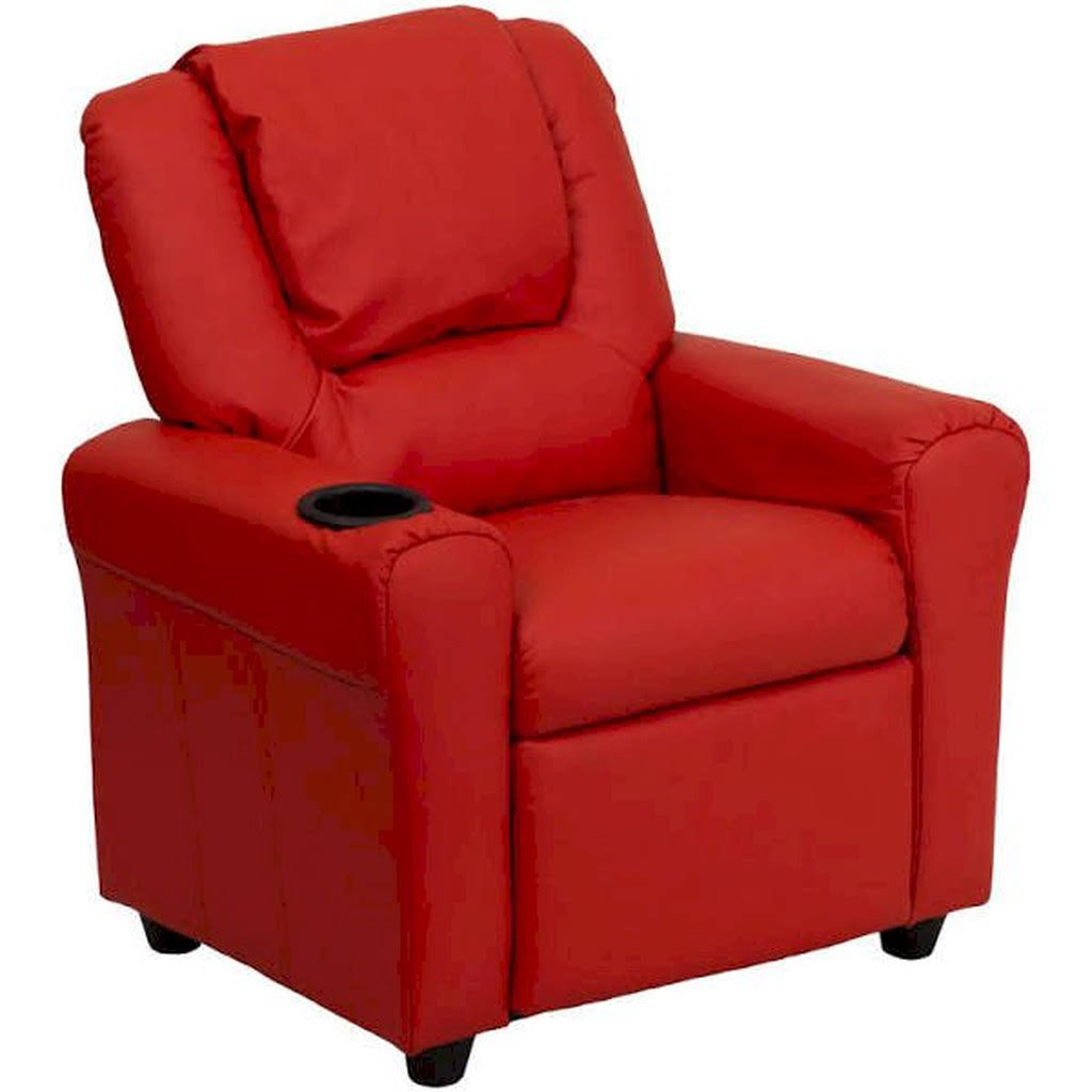 Contemporary Red Vinyl Kids Recliner with Cup Holder and Headrest WXF02