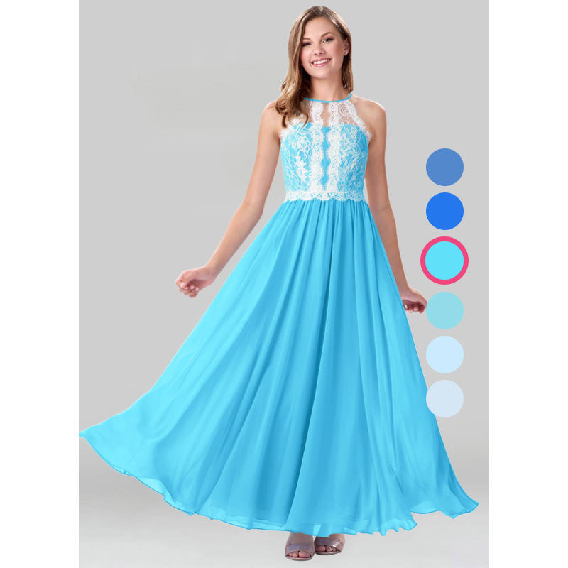 Azazie ALine/Princess Halter FloorLength Chiffon Junior Bridesmaid