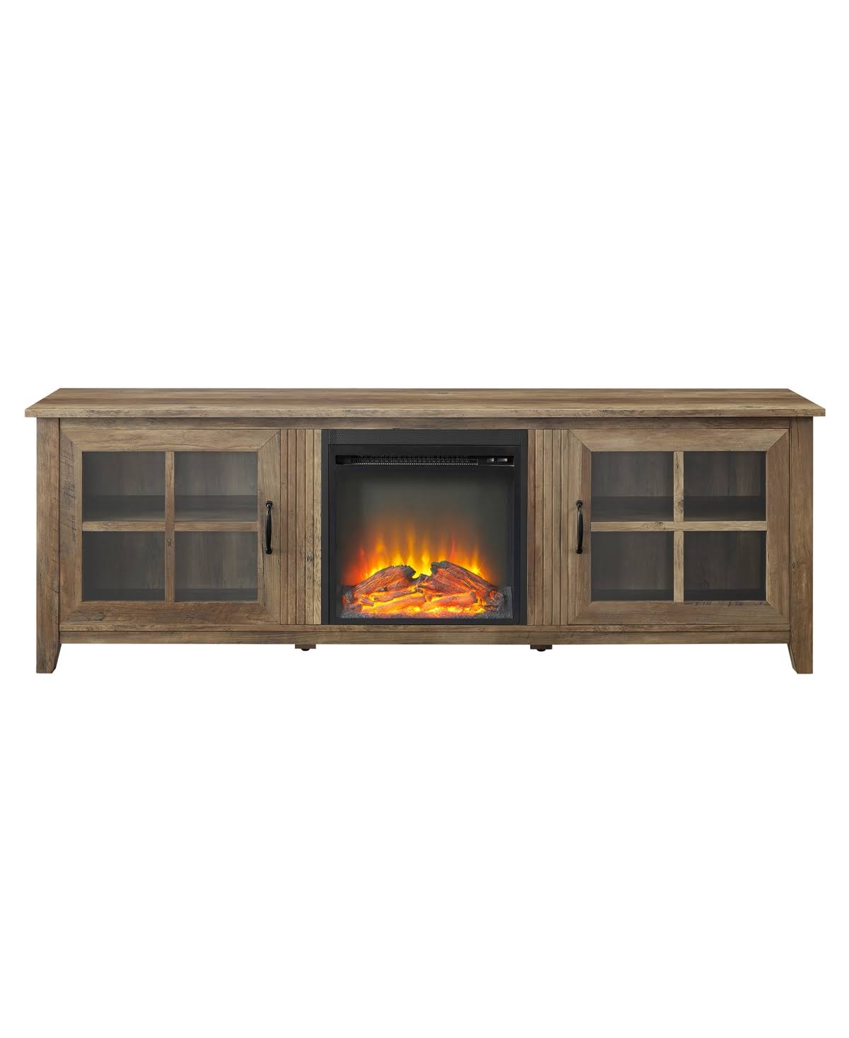 Walker Edison Farmhouse Wood Fireplace TV Stand with Glass Doors
