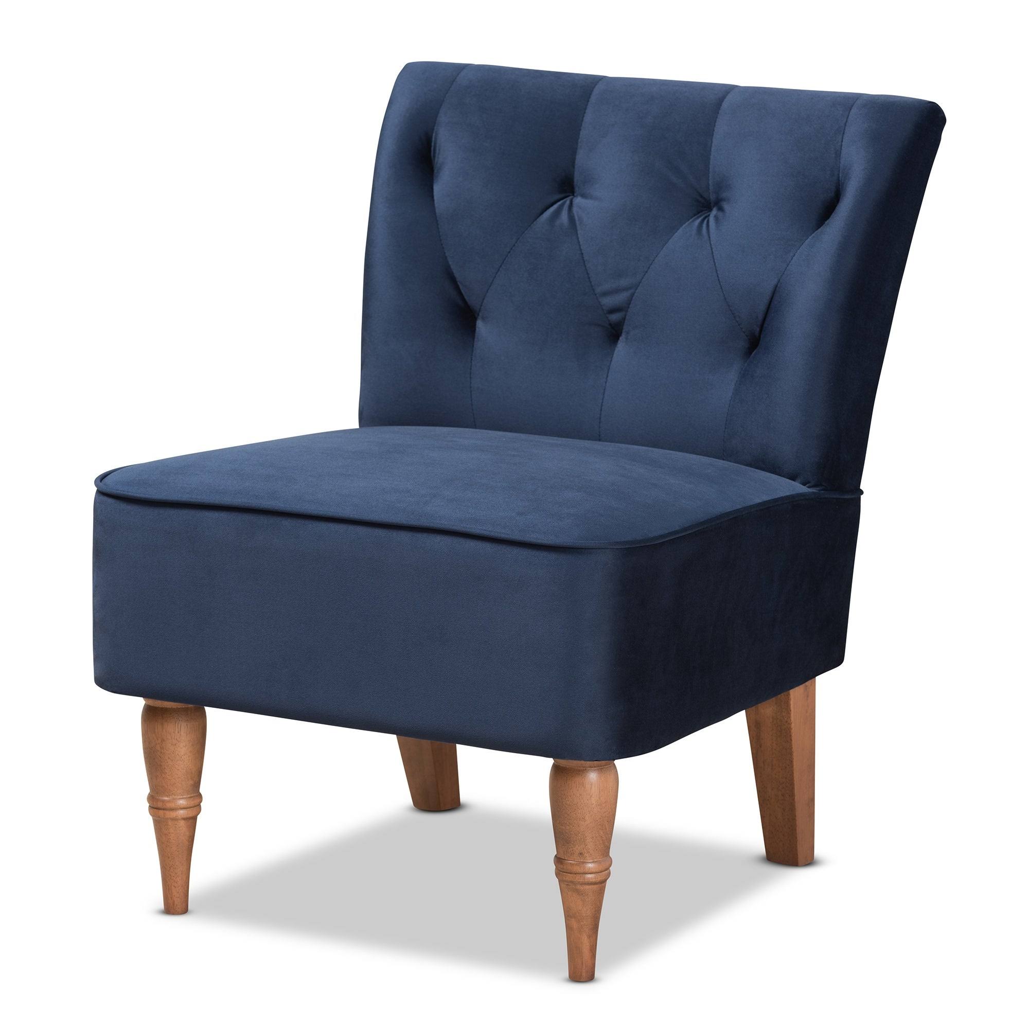 Harmon Contemporary Velvet Fabric and Walnut Finished Accent Chair