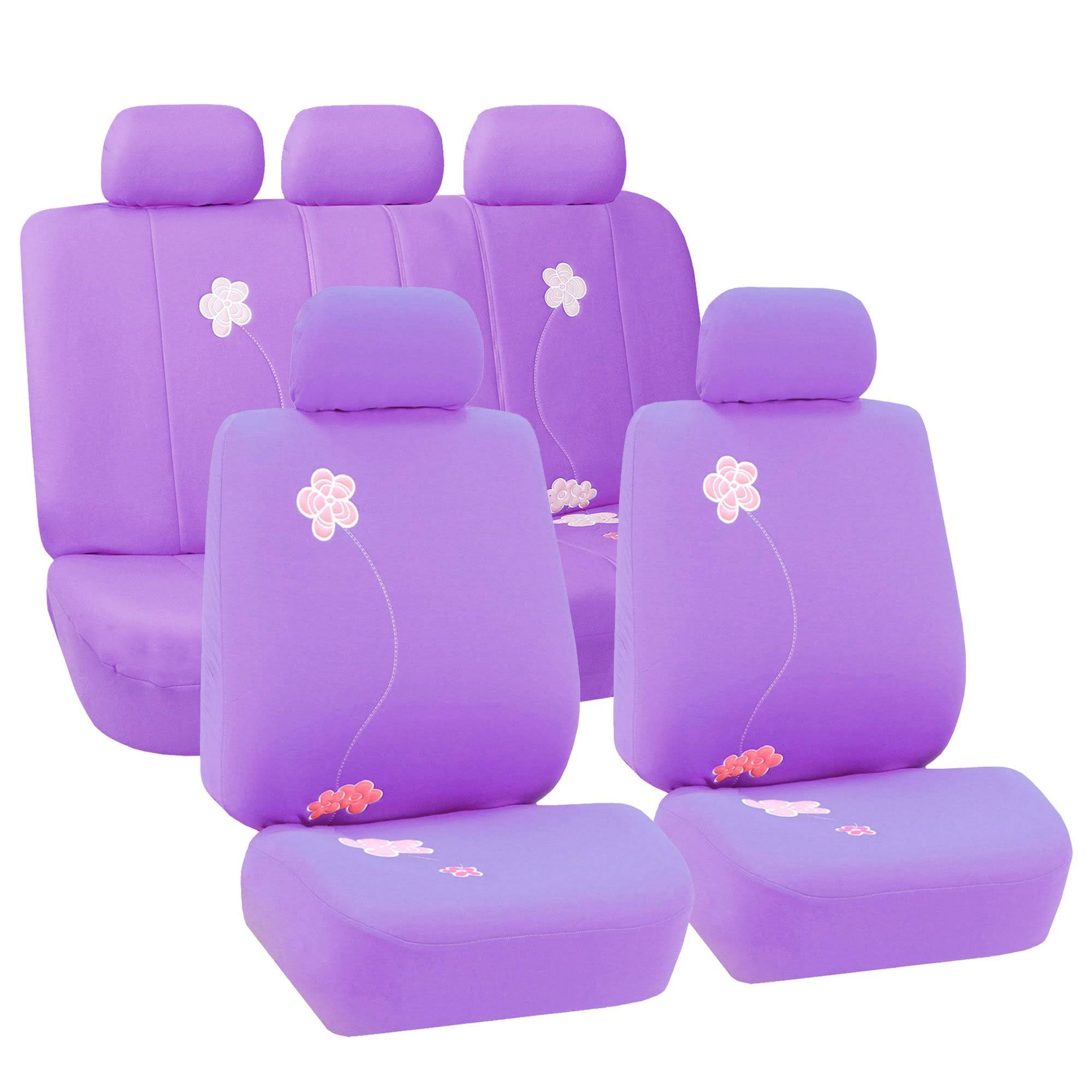 FH Group Universal Fit Full Set Floral Embroidery Design Car Seat Cover