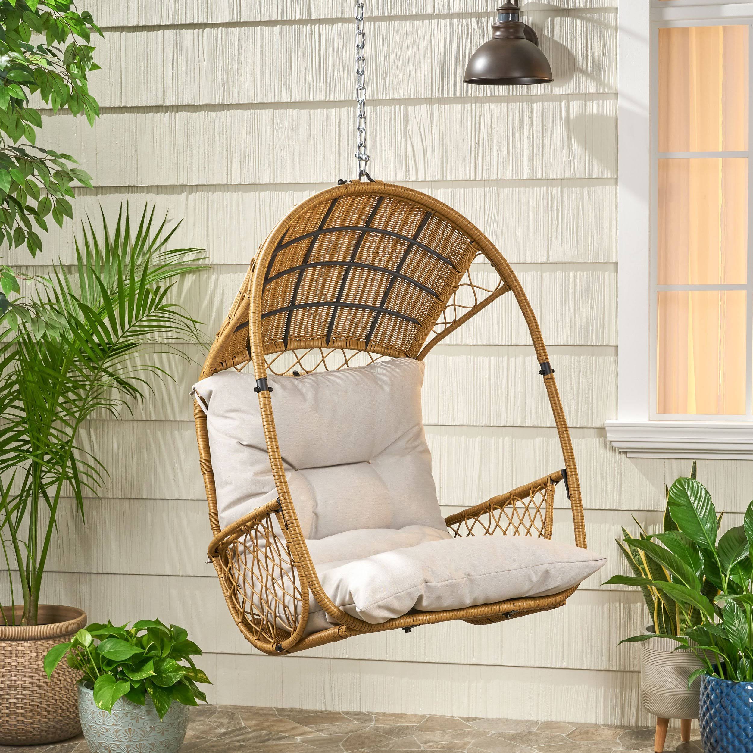 Primo Wicker Hanging Basket Chair (No Stand) Light Brown/Brown/Beige