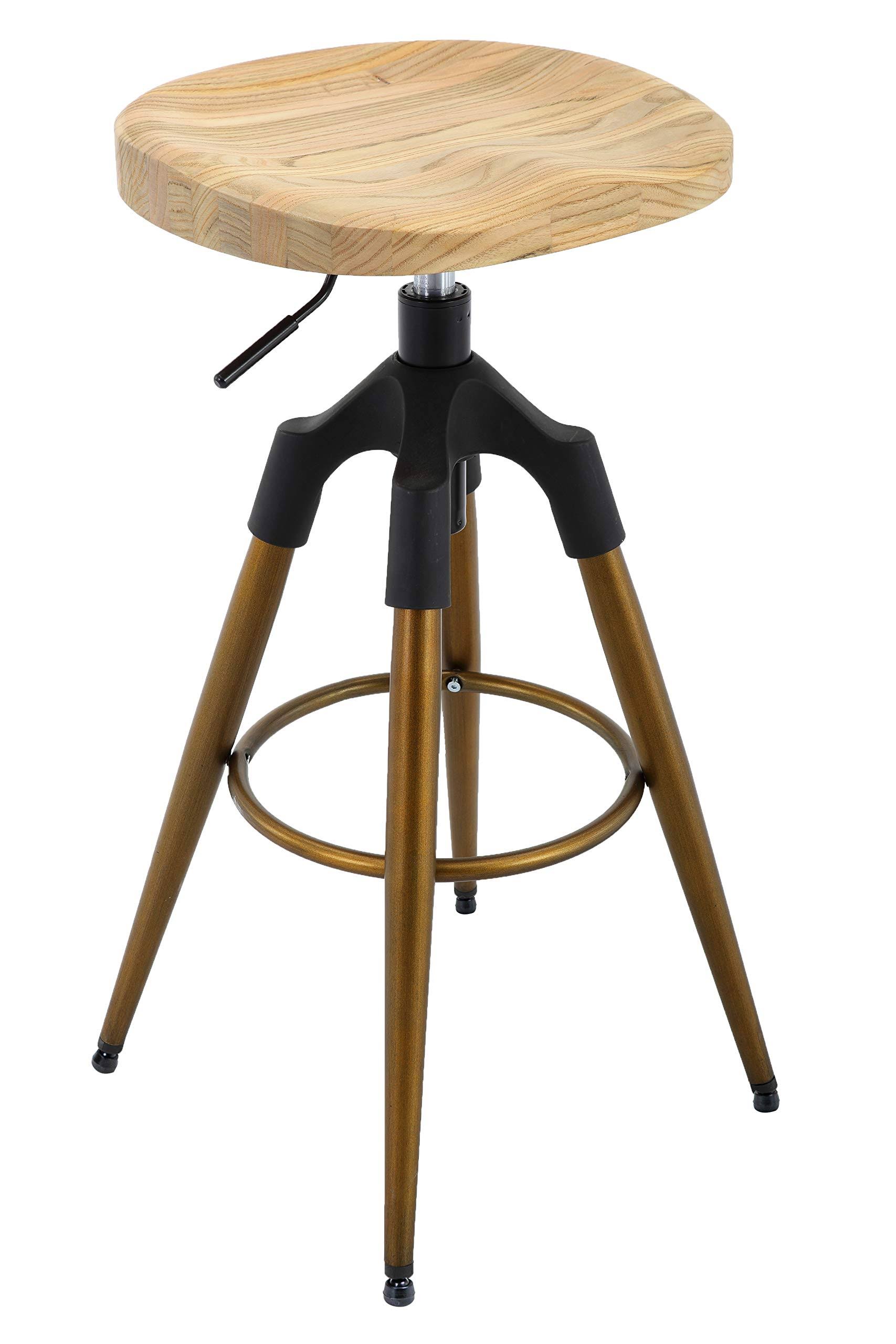 Brage Living Adjustable Wooden Seat Bar Stool with Swivel WXF02