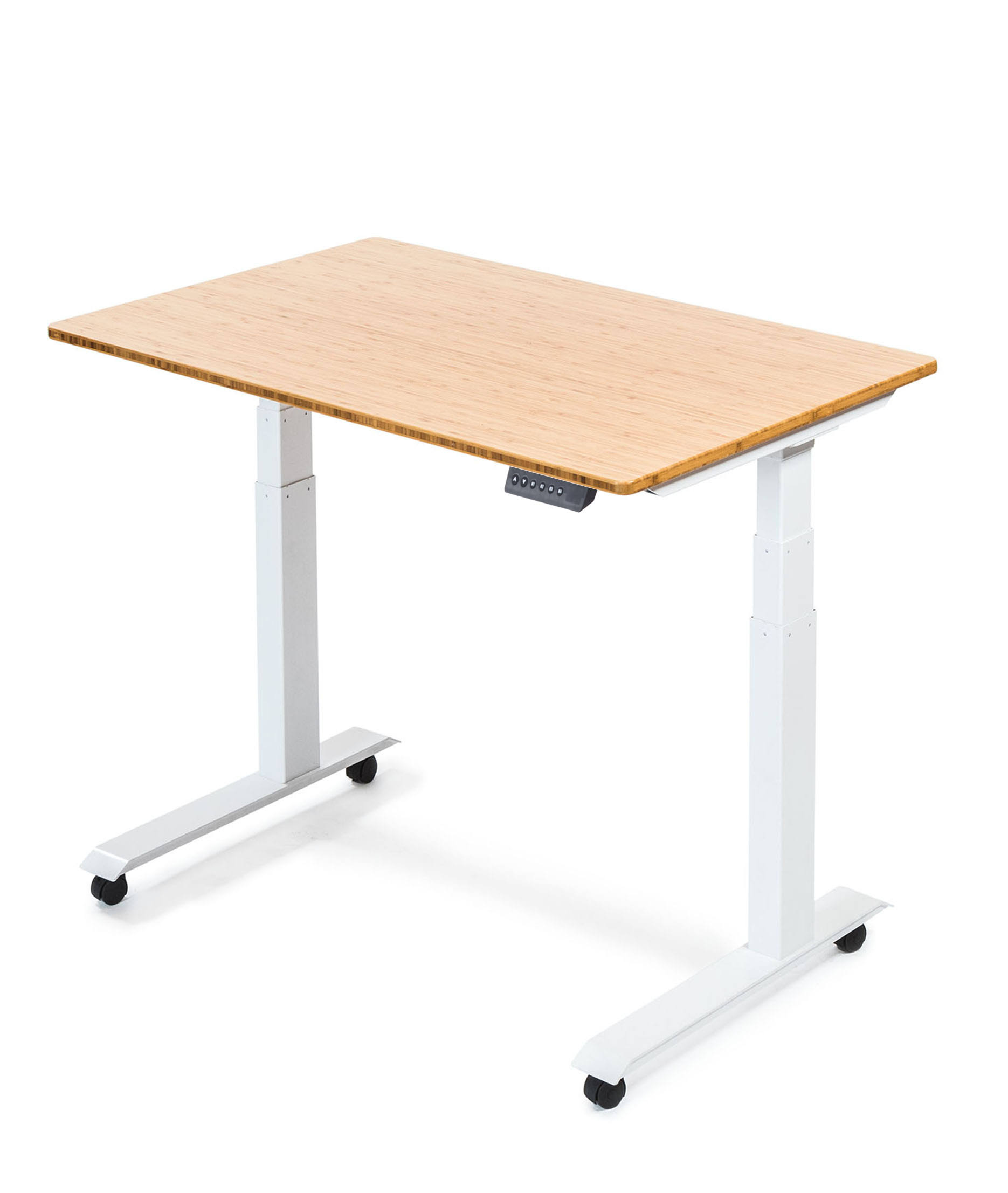 Stand Up Desk Store 48x22 White / Bamboo Electric Height Adjustable