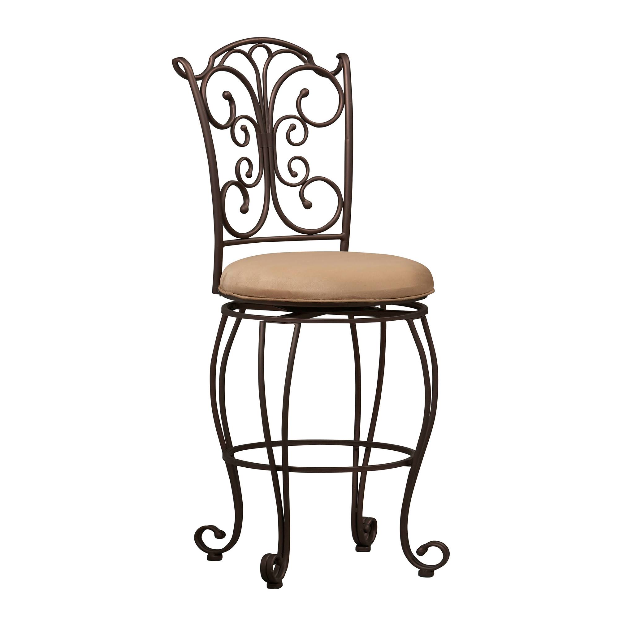 Metal Bar Stool with Cushioned Seat and Scrollwork Details Brown WXF02