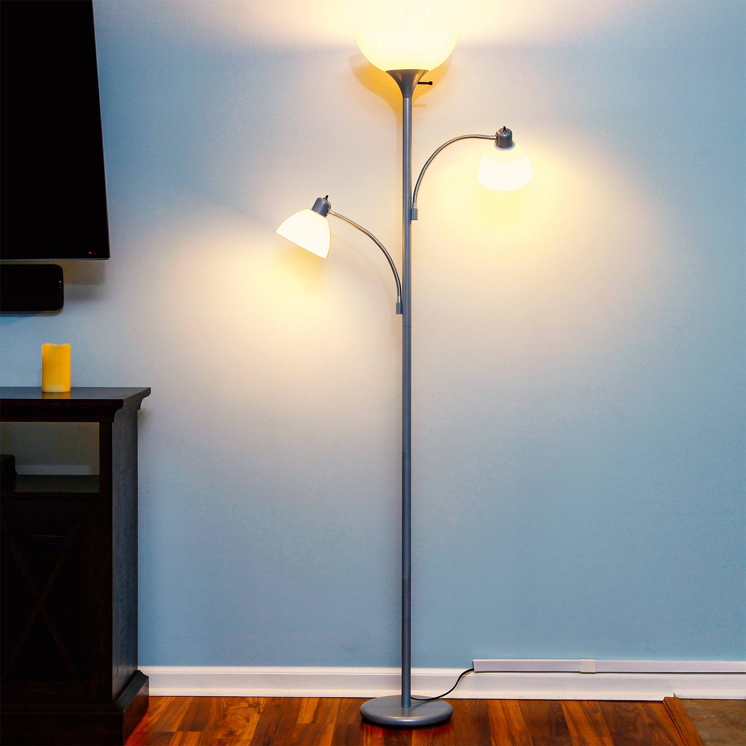 Brightech Sky Dome Double LED Torchiere 72 inch Floor Lamp, Platinum ...