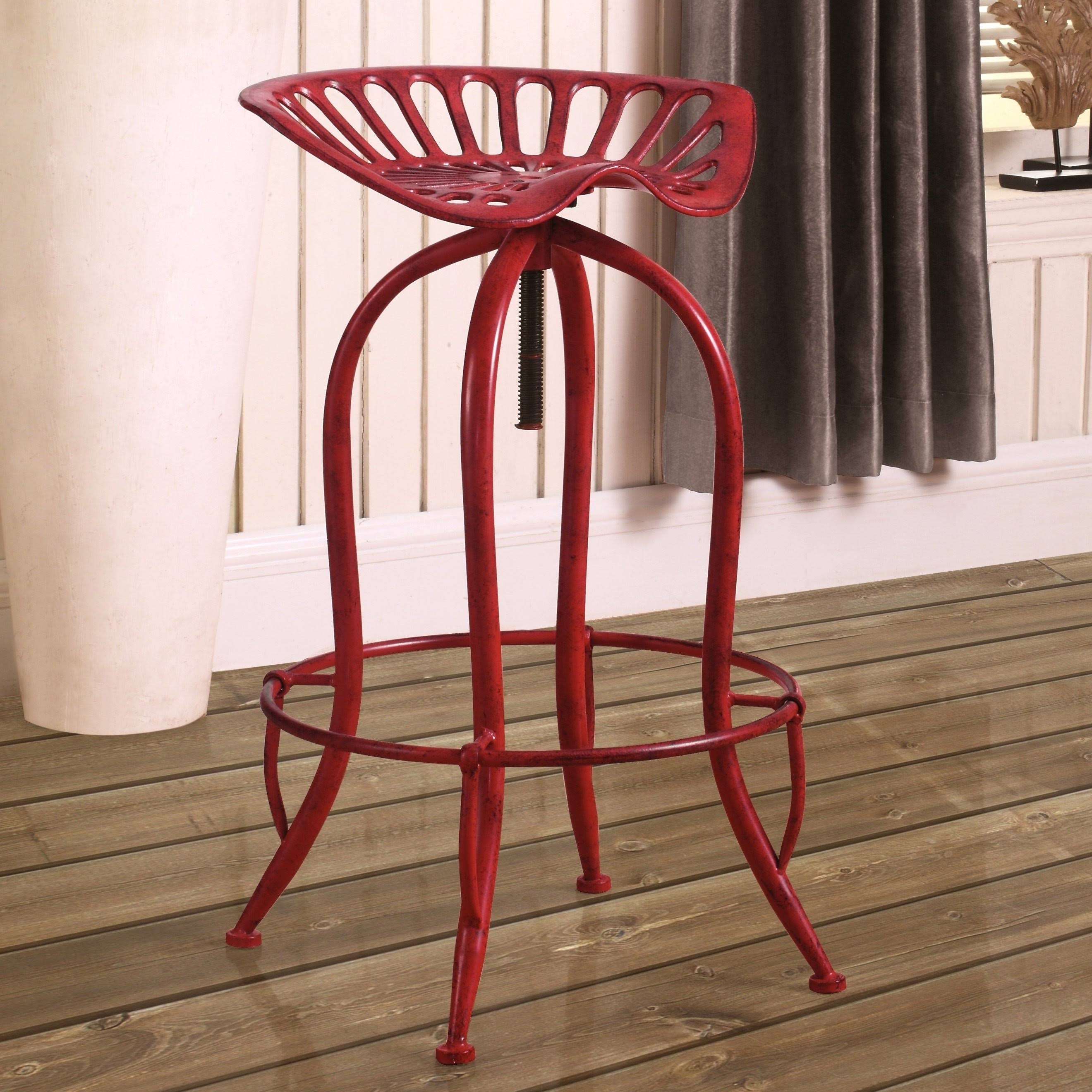 A Line Furniture Distressed Red Tractor Design Seat Adjustable Swivel
