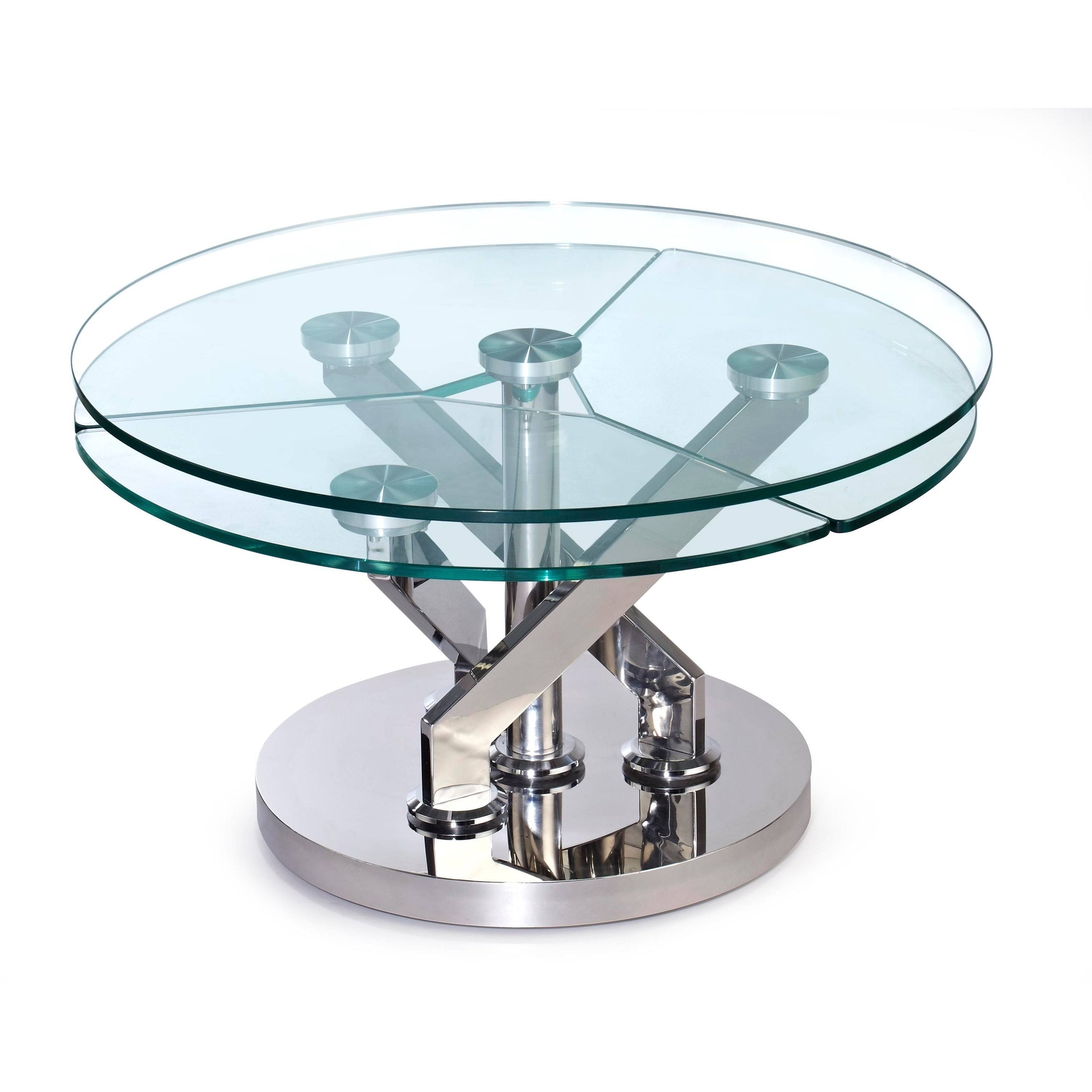 Chintaly Contemporary Cocktail Table w/ Glass Top & Motion Shelves - WXF-02