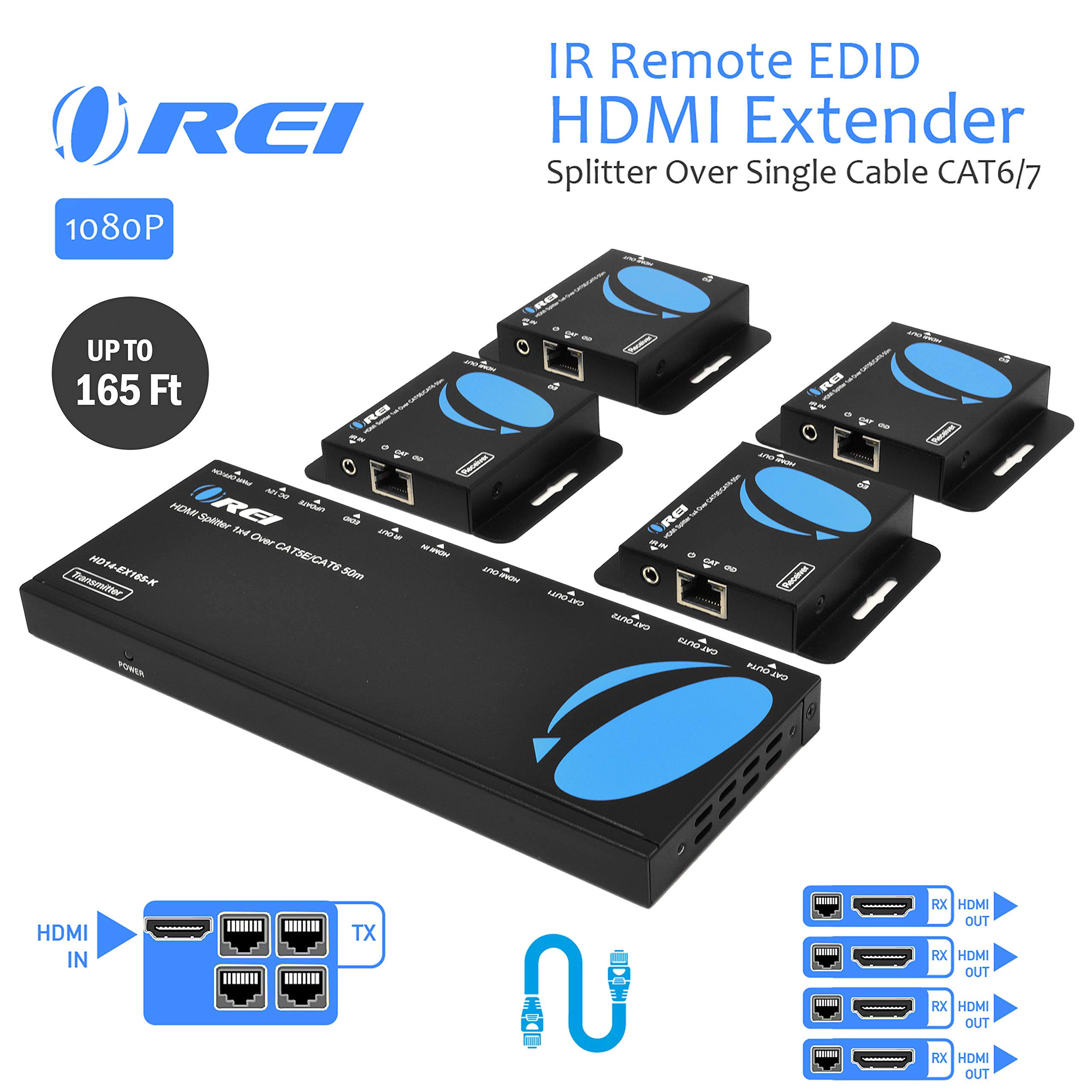 Orei X Hdmi Extender Splitter Multiple Over Single Cable Cat P With Ir Remote Edid