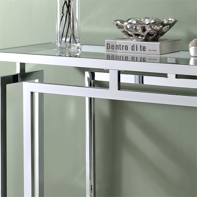 Furniture of America Mahone Contemporary Glass Top Console Table in