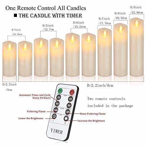 Yiwer Flameless Candles Set of 9 Ivory Dripless Real Wax PILLARS