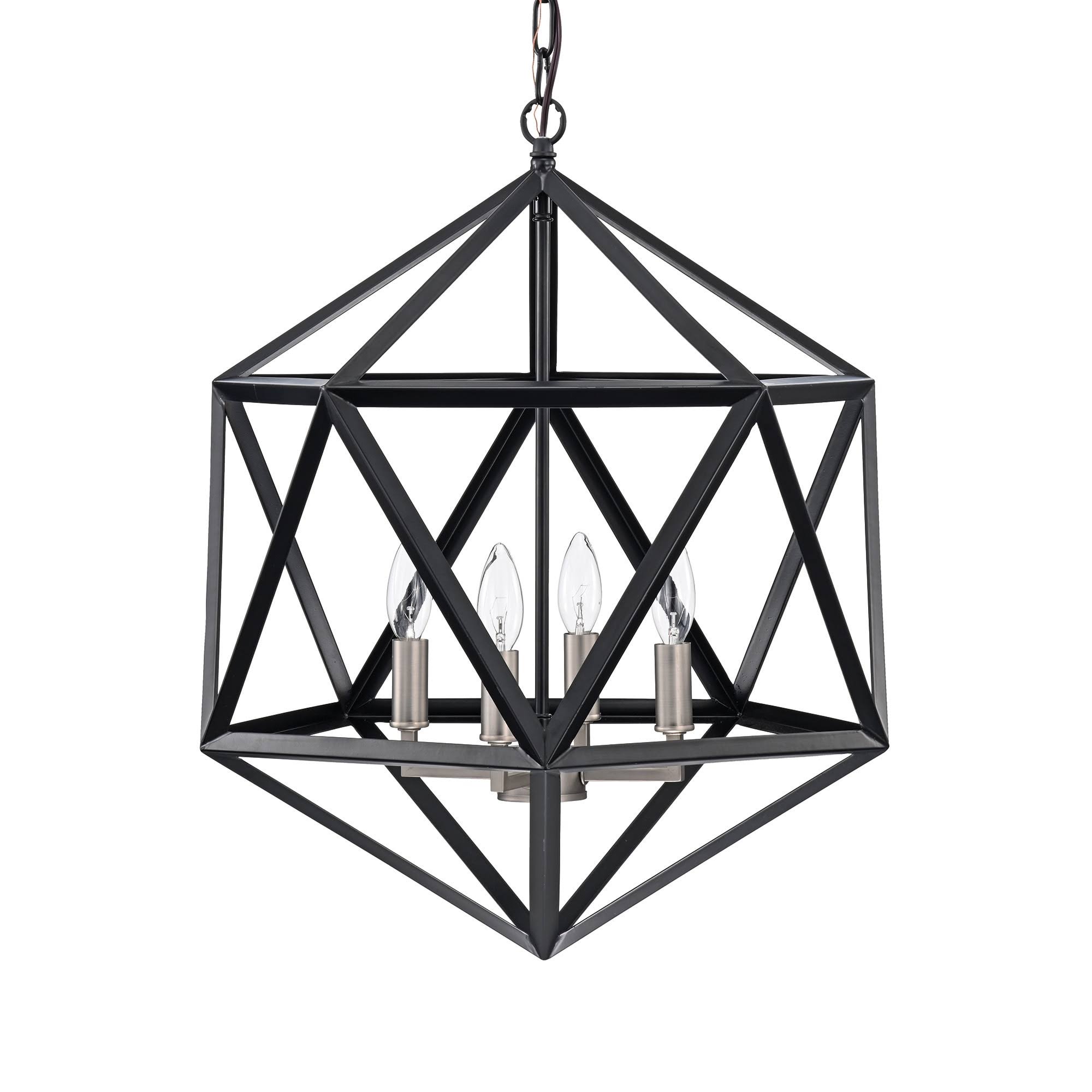 Edvivi 4-Light Matte Black Geometric Iron Cage Chandelier with Brushed ...