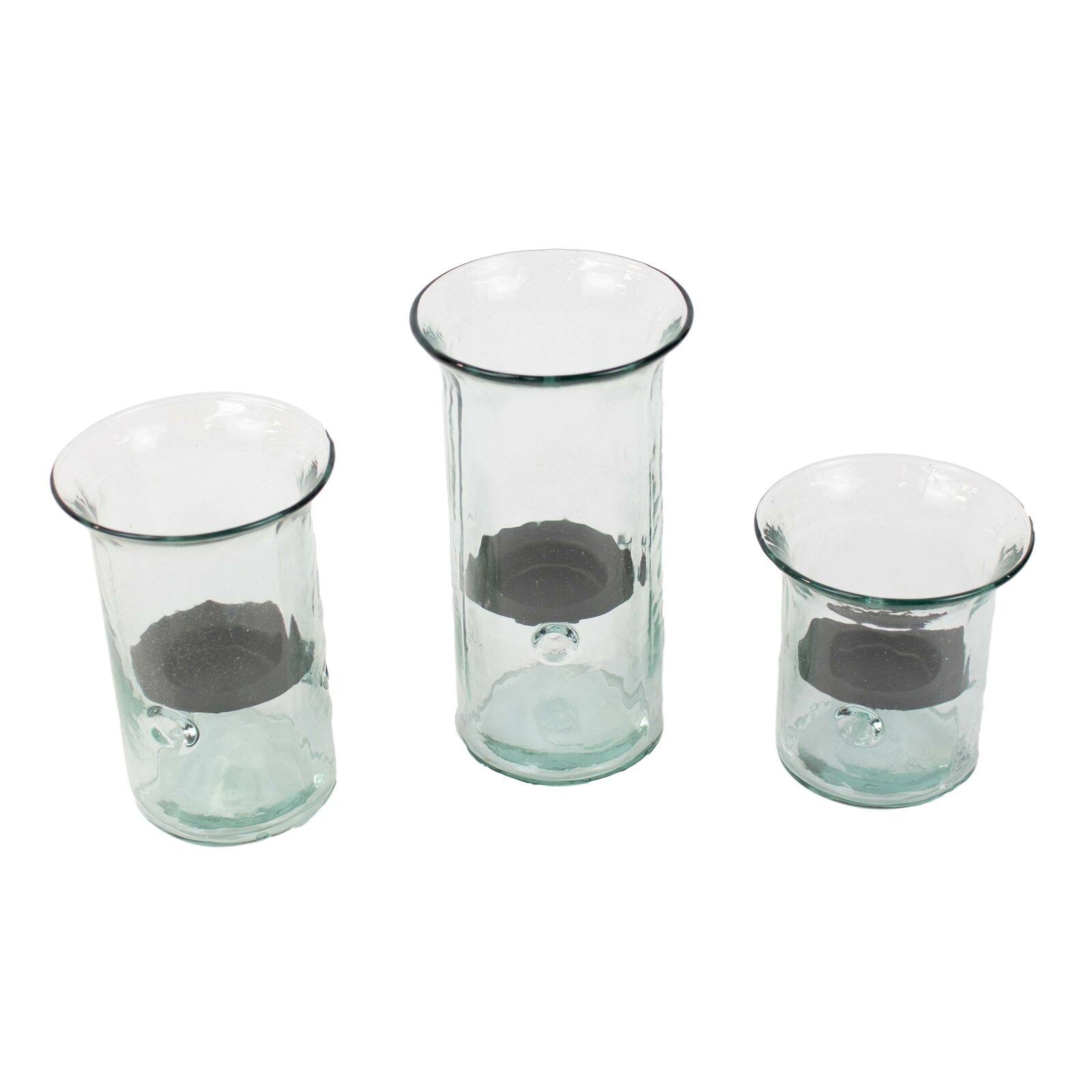 My Swanky Home Recycled Glass Hurricane Votive Candle Holder Set Three Rustic Metal Insert WXF02