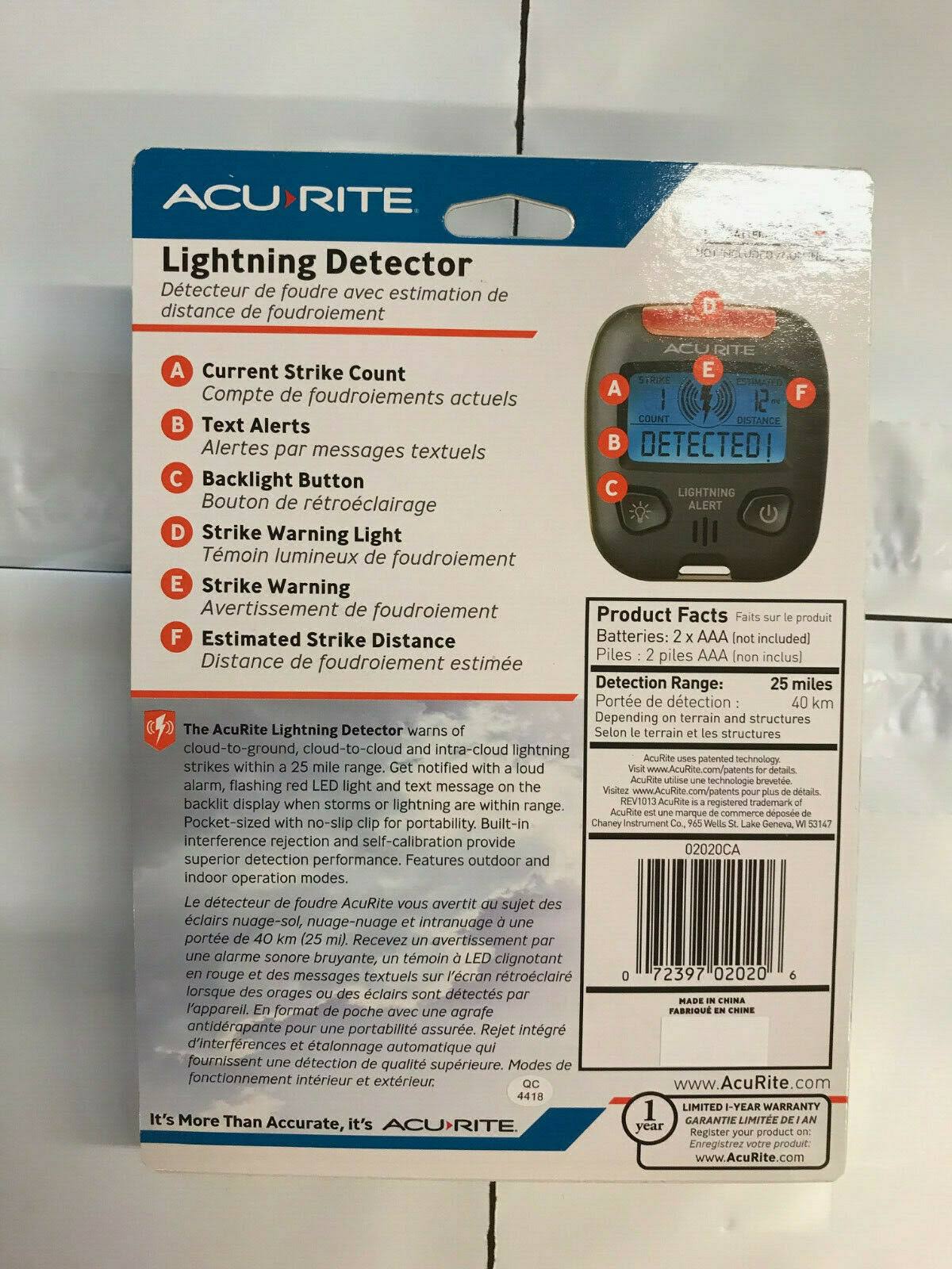 Acurite 02020 Portable Lightning Detector WXF02