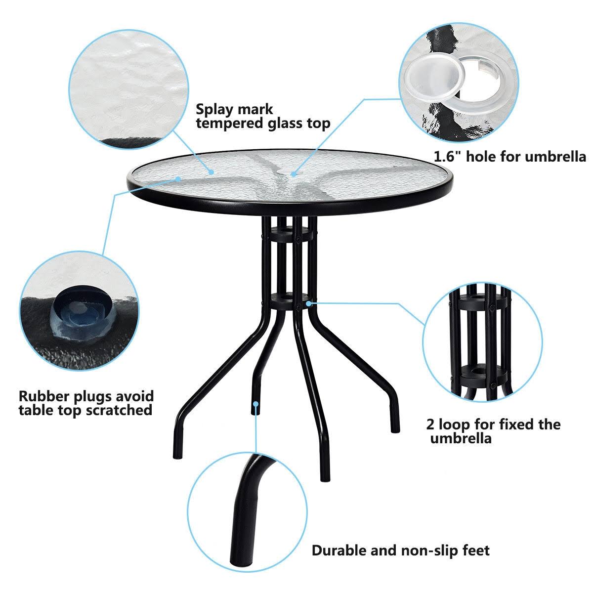 32x22 Outdoor Patio Round Tempered Glass Top Table with Umbrella Hole