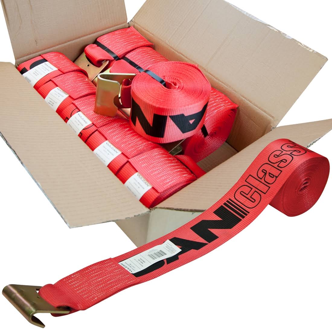 Vulcan Winch Strap with Flat Hook 4 inch x 30 foot, 10 Pack Classic Red 5,000 Pound Safe