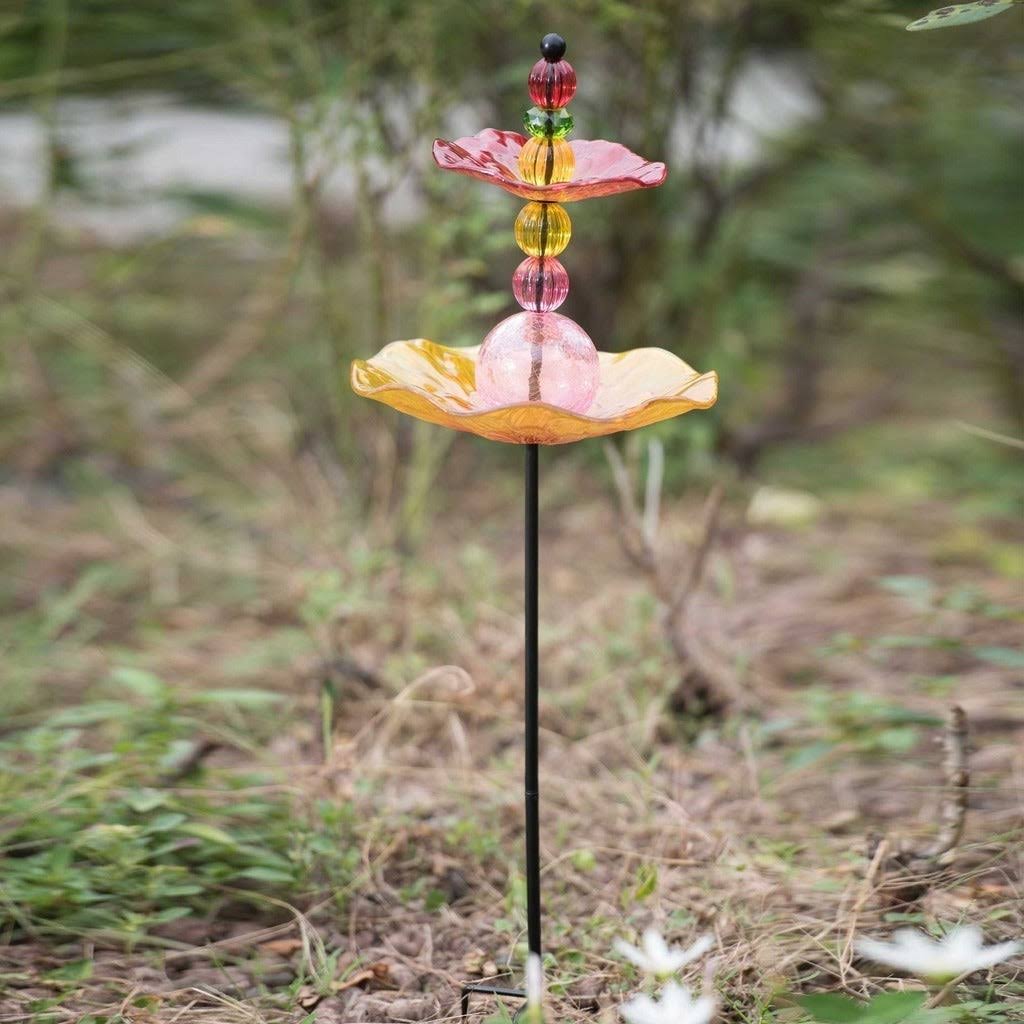 Sunjoy Glass Bird Feeder Garden Stake WXF02