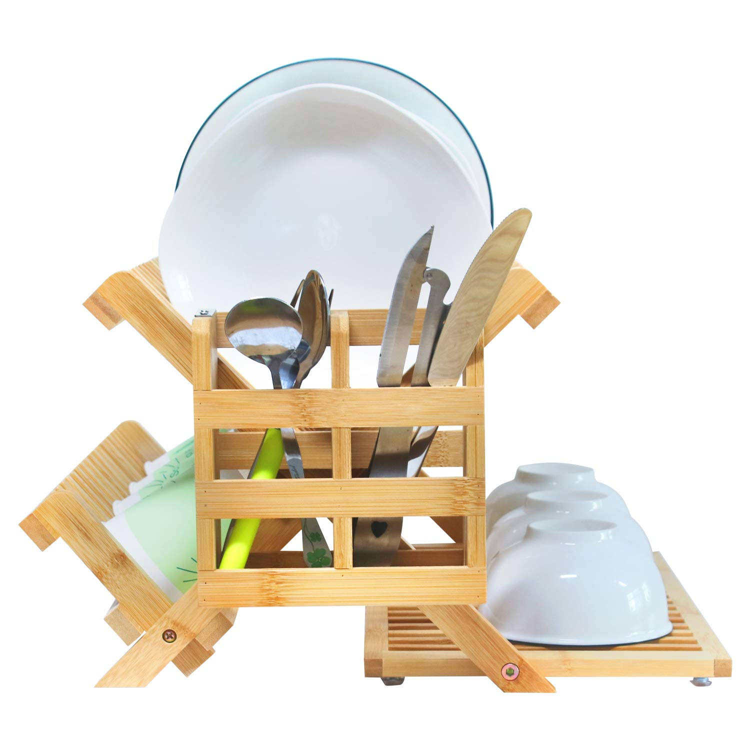 Genovese Bamboo Dish Drying Rack With Kitchen Foldable Dish Drainer ...