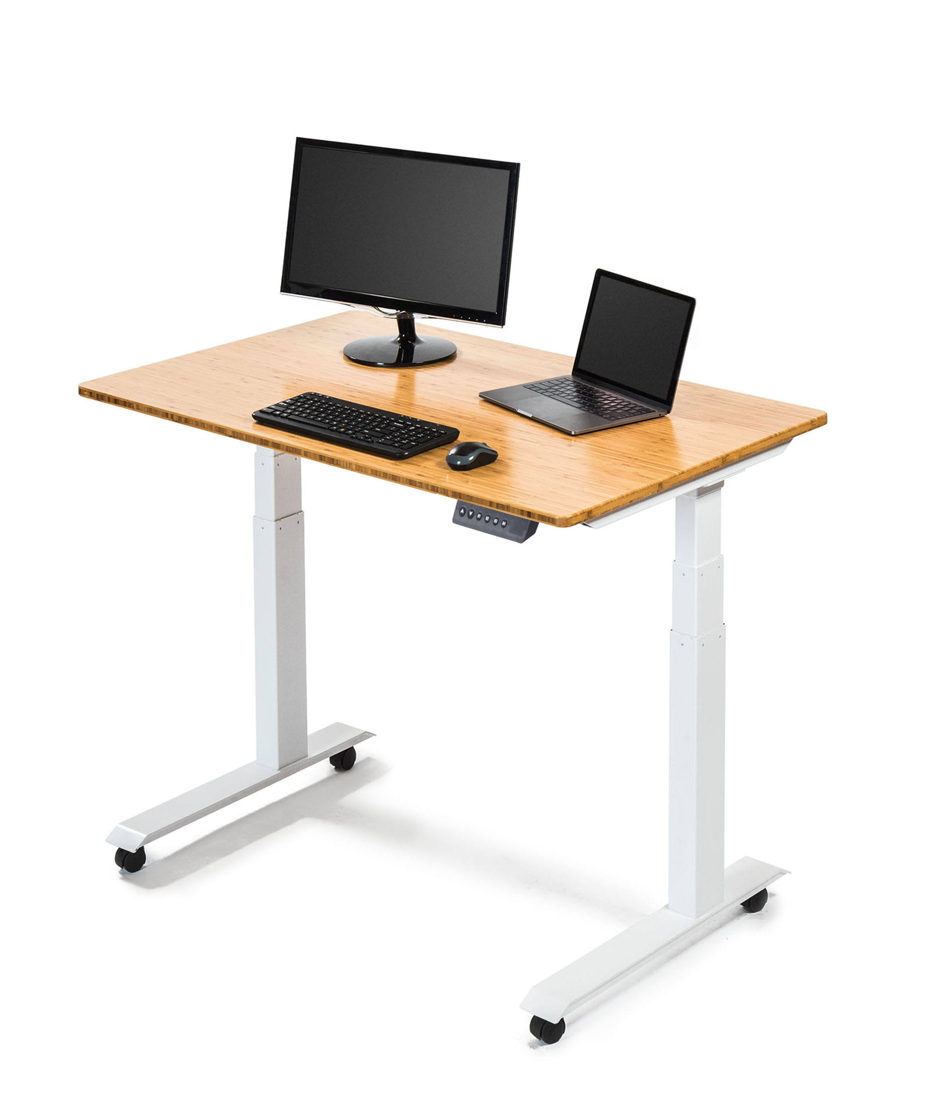 Stand Up Desk Store 48x22 White / Bamboo Electric Height Adjustable