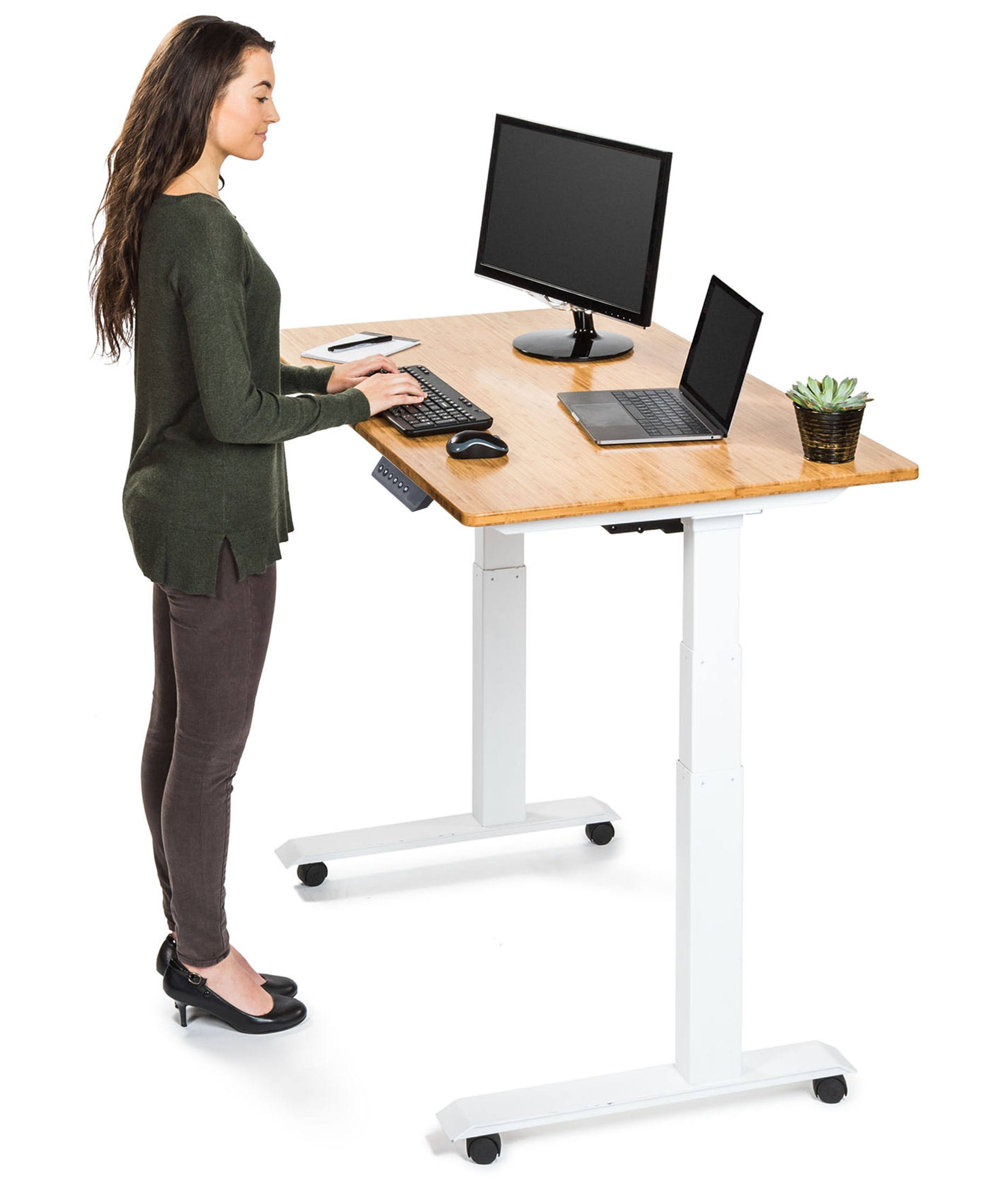 Stand Up Desk Store 48x22 White / Bamboo Electric Height Adjustable