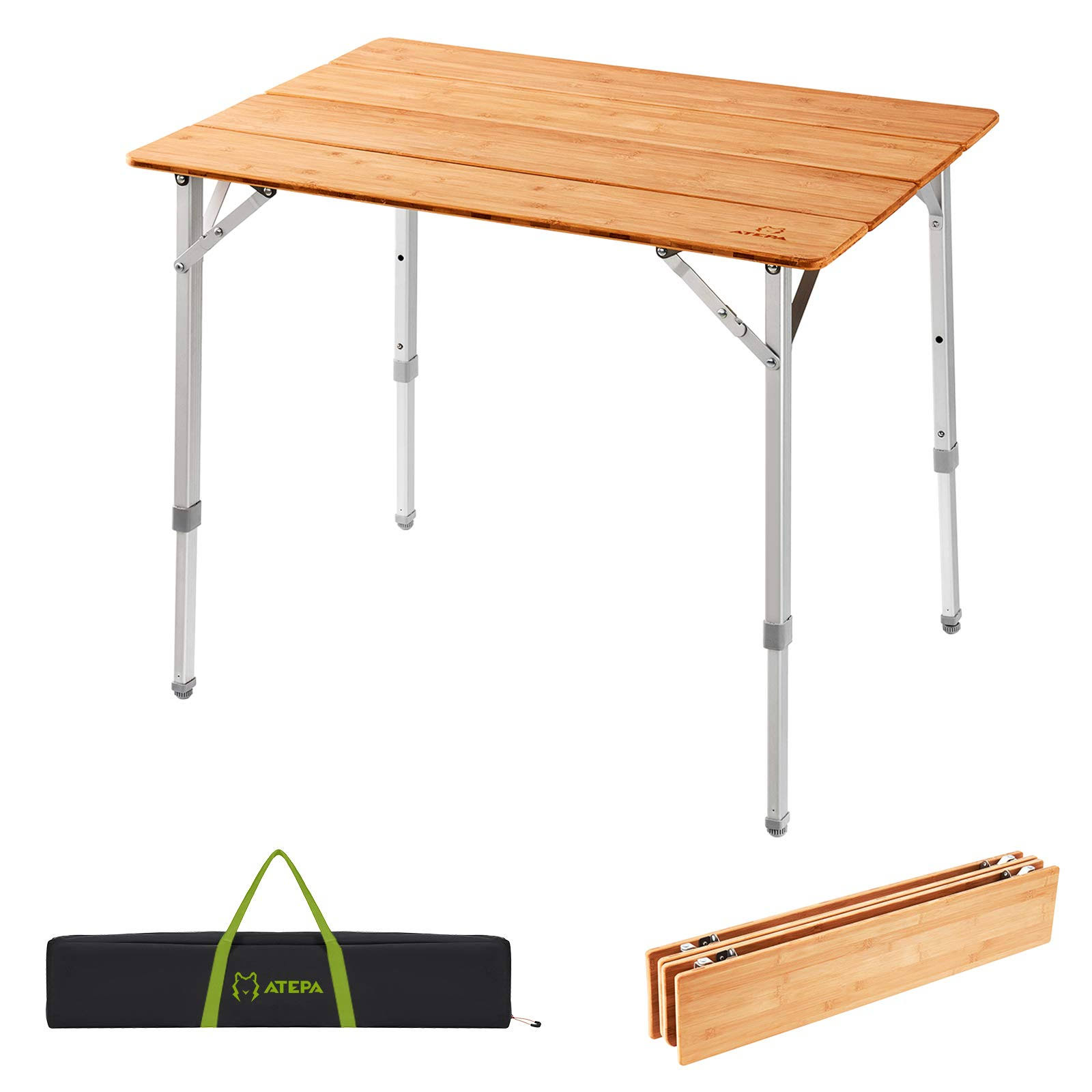 ATEPA Bamboo Foldable Camping Table, 4fold Bamboo Folding Table