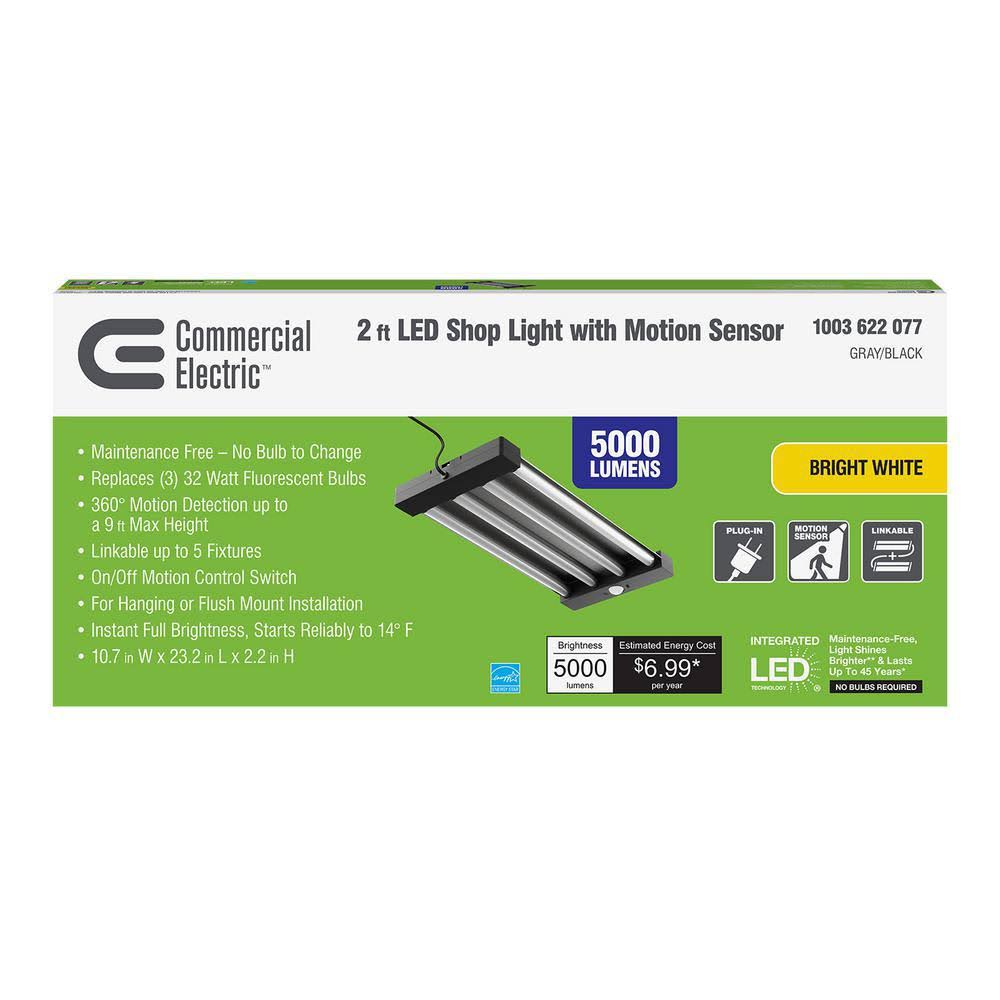 Commercial Electric 2 ft. 4Light White LED Motion Control Garage Light