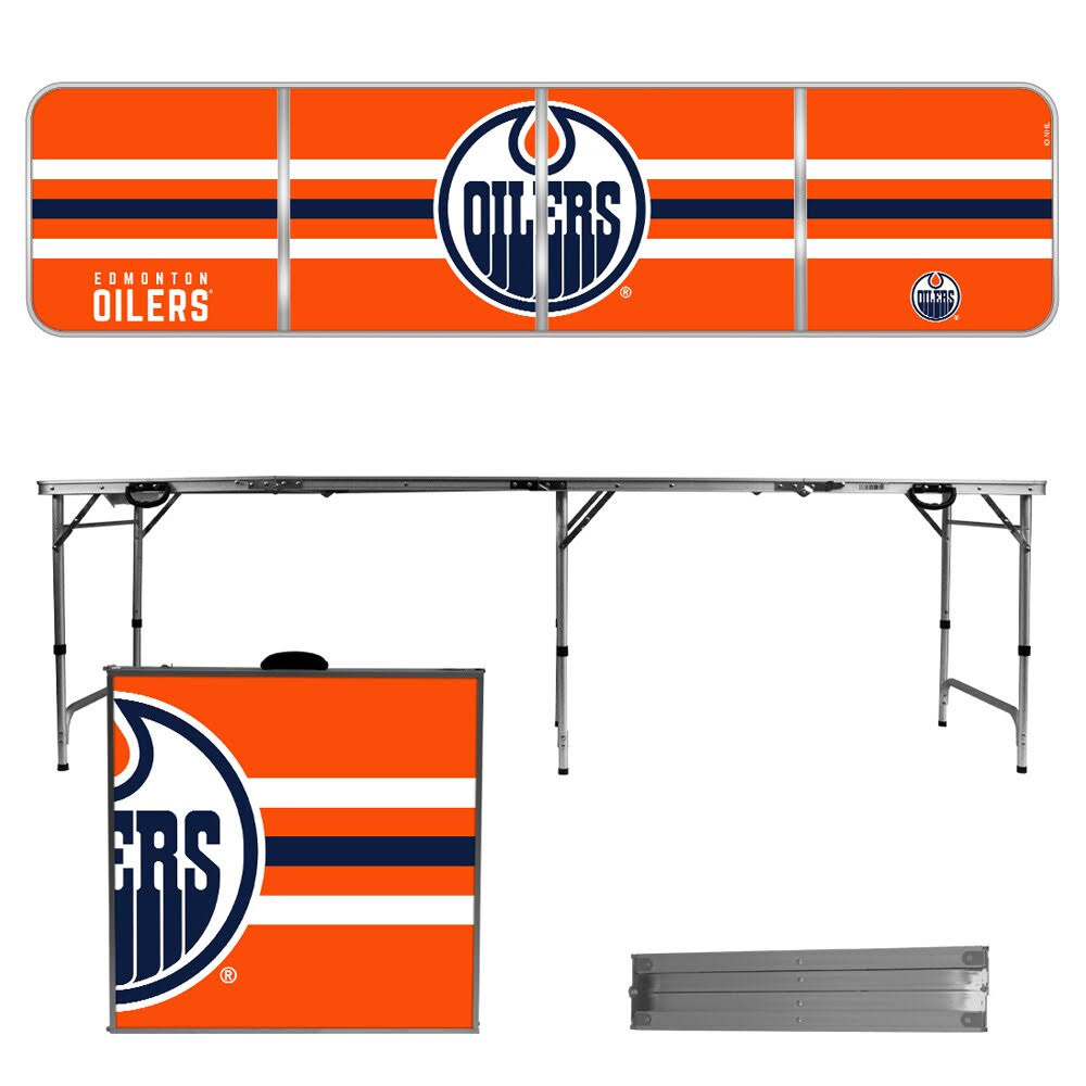 Edmonton Oilers 8 Foot Portable Folding Tailgate Table Stripe Version