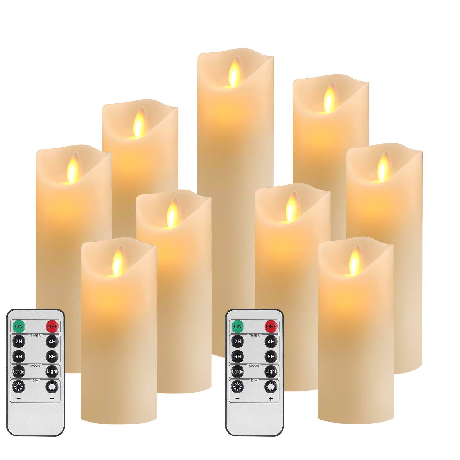 Yiwer Flameless Candles Set of 9 Ivory Dripless Real Wax PILLARS