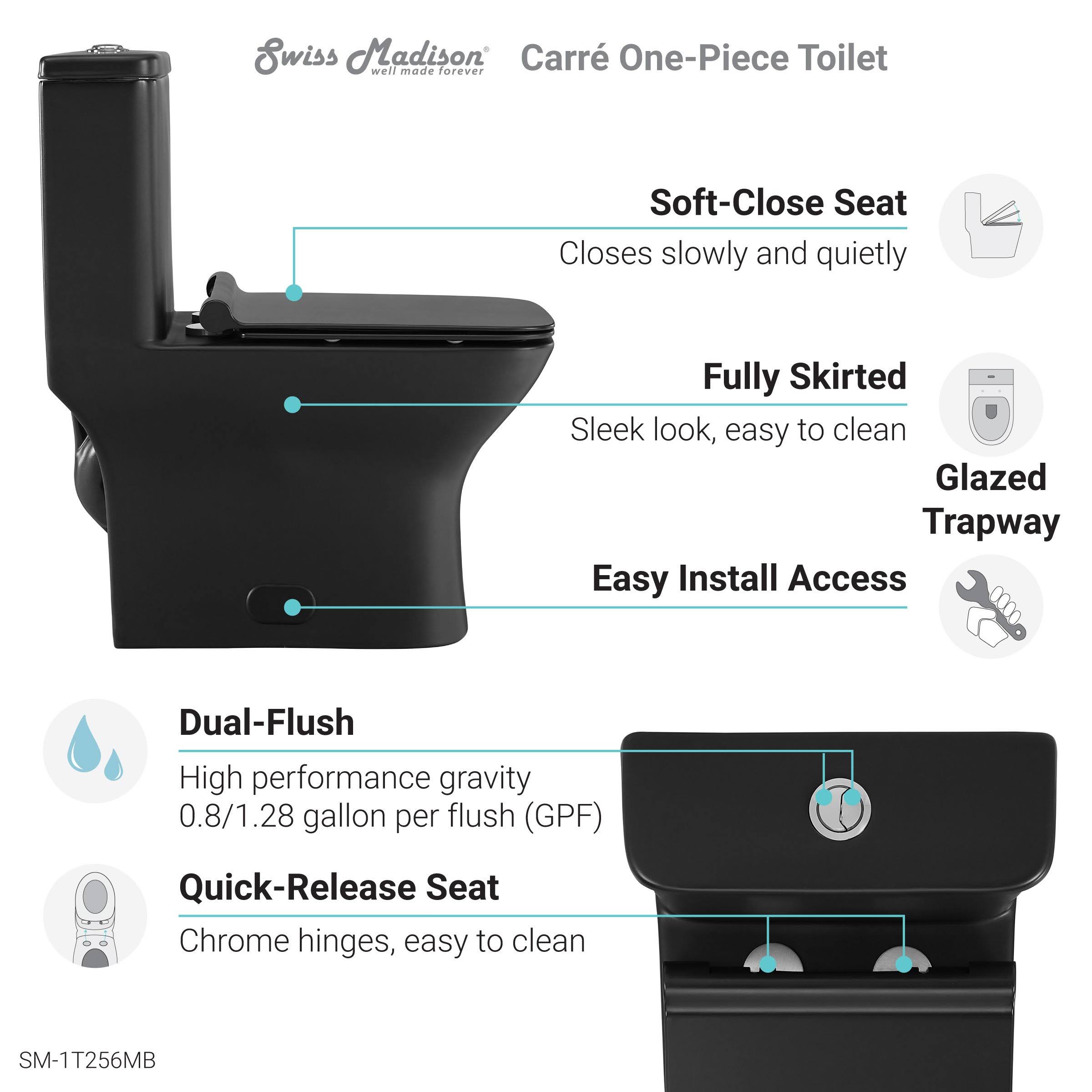 Swiss Madison Carre 1Piece 0.8/1.28 GPF Dual Flush Square Toilet in