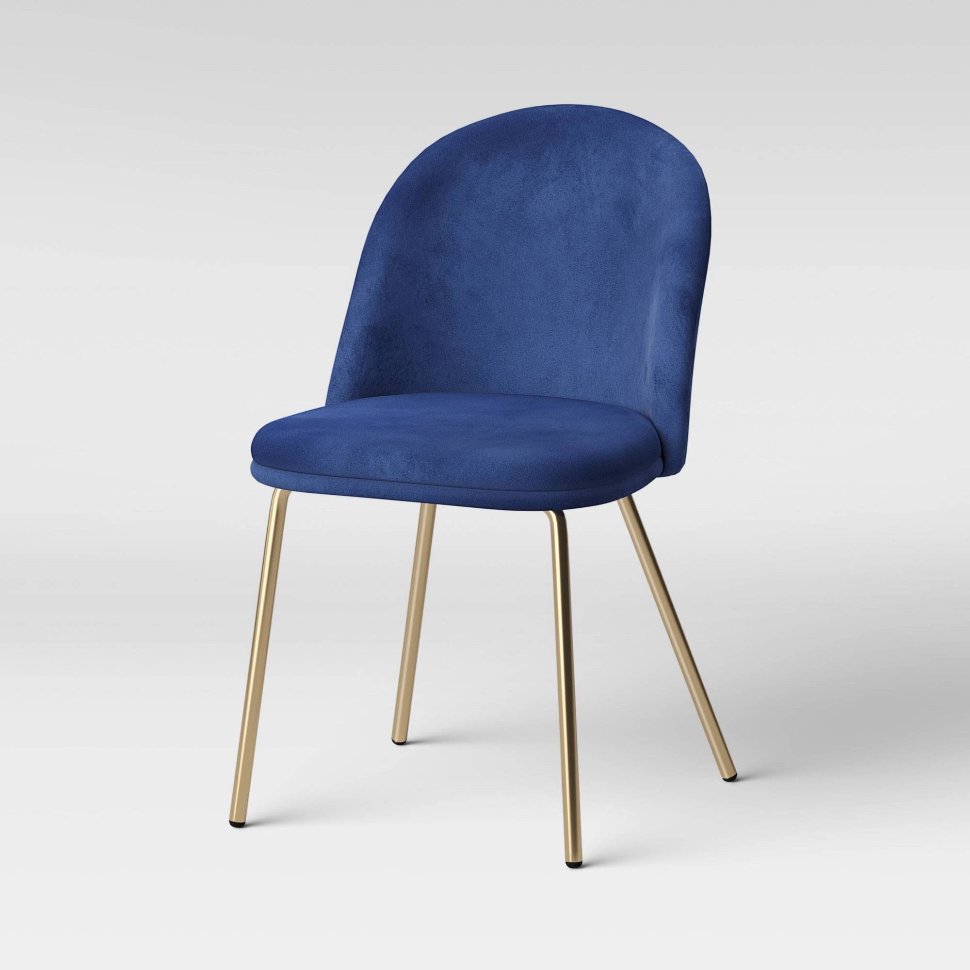 Set of 2 Nils Brass Base Dining Chair Velvet Navy Blue Project 62