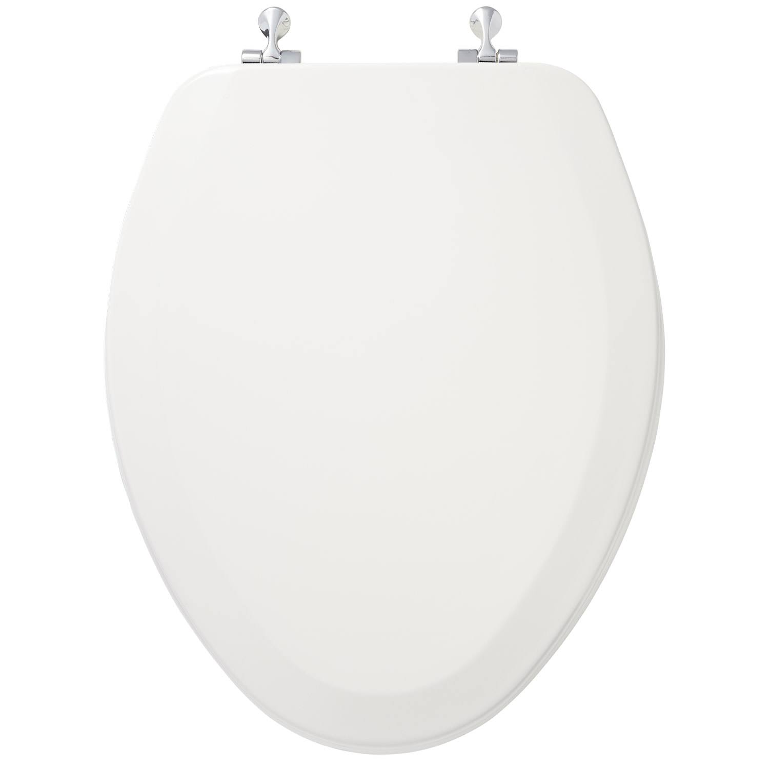 Deluxe Molded Wood Elongated Bowl Toilet Seat White Chrome Standard Hinges Signature