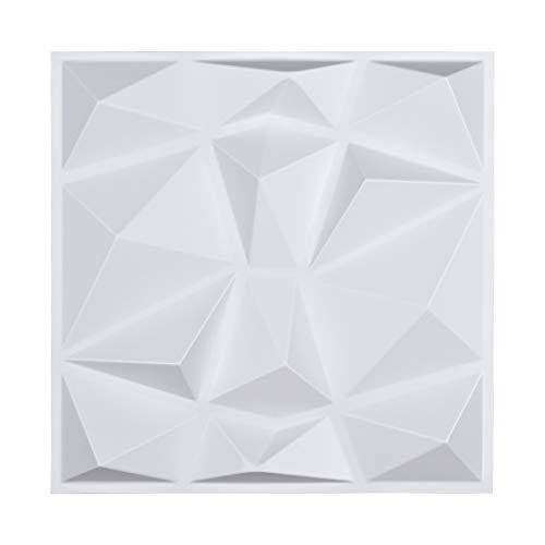 Art3d Decorative 3D Wall Panels in Diamond Design, 12"X12" Matt White