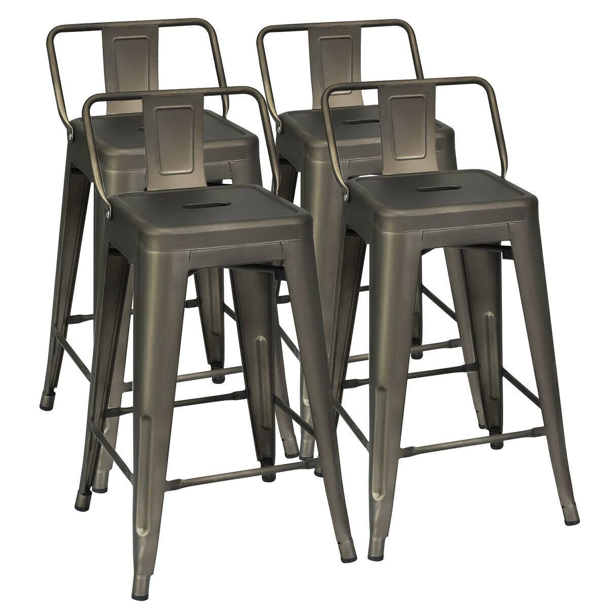 Costway Set of 4 Low Back Metal Counter Stool 24&& Seat Height