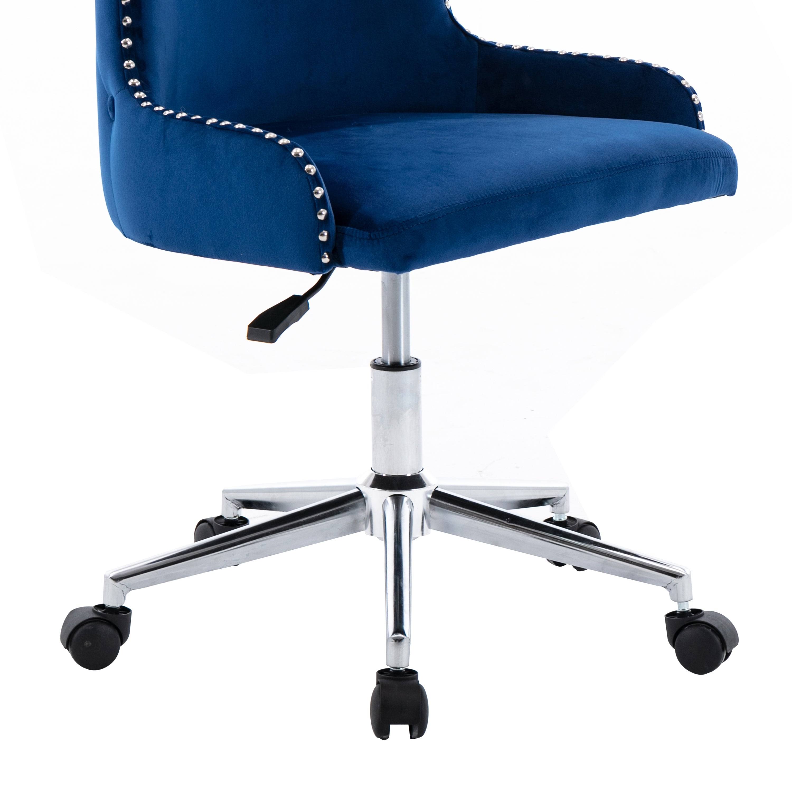 Contemporary Velvet Upholstered Adjustable Office Chair Navy Blue
