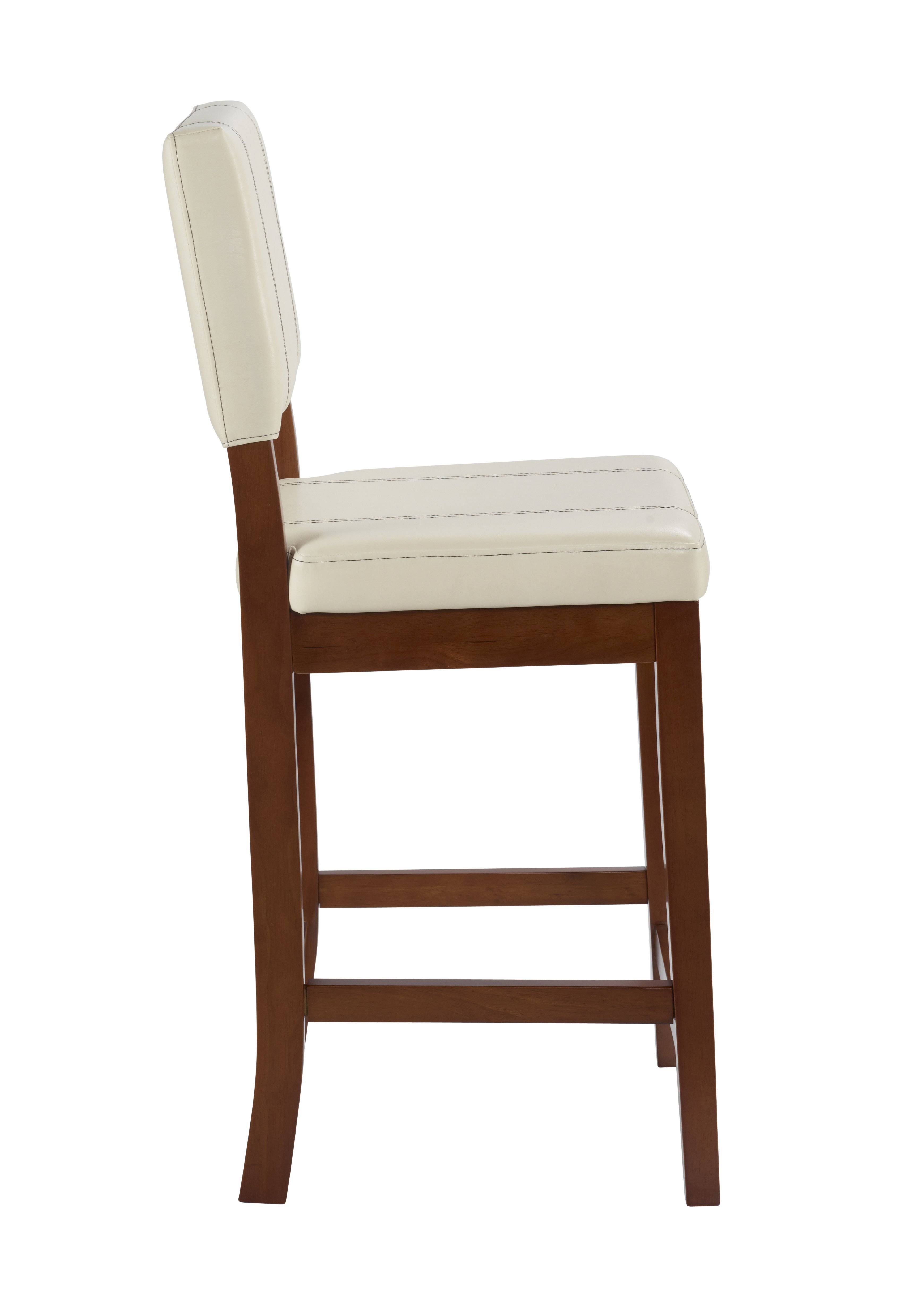 Wooden Counter Stool with Cushioned Seat and backrest, Cream and Brown
