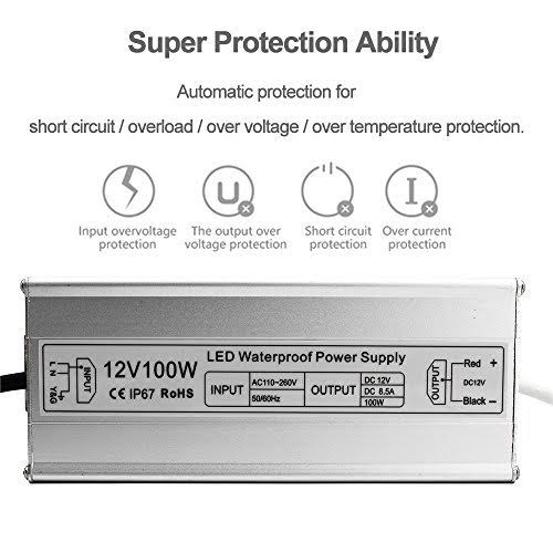 YGSTech 12V LED Power Supply 100W, Waterproof Low Voltage Transformer