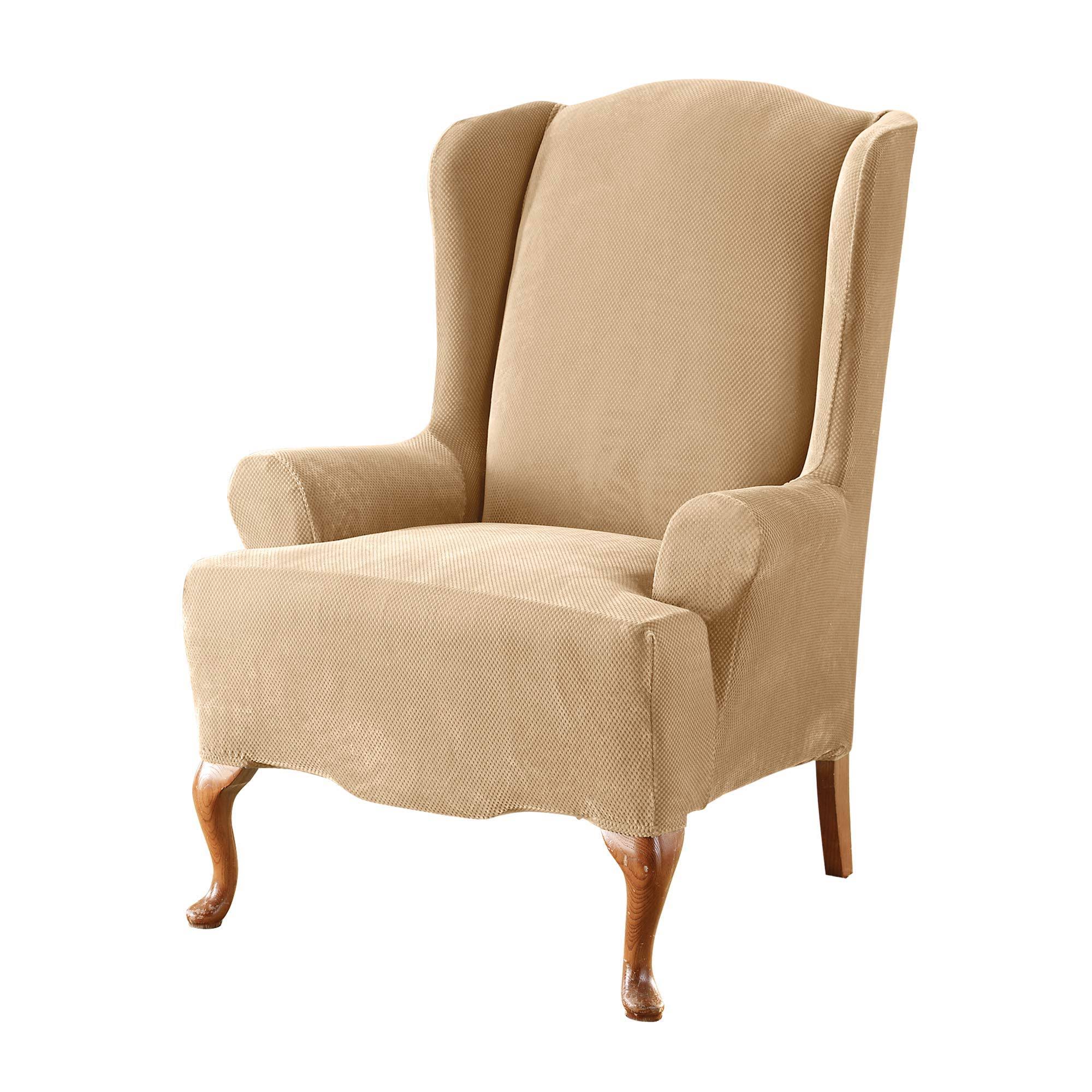 Sure Fit Cream Stretch Pique Wing Chair Slipcover WXF02