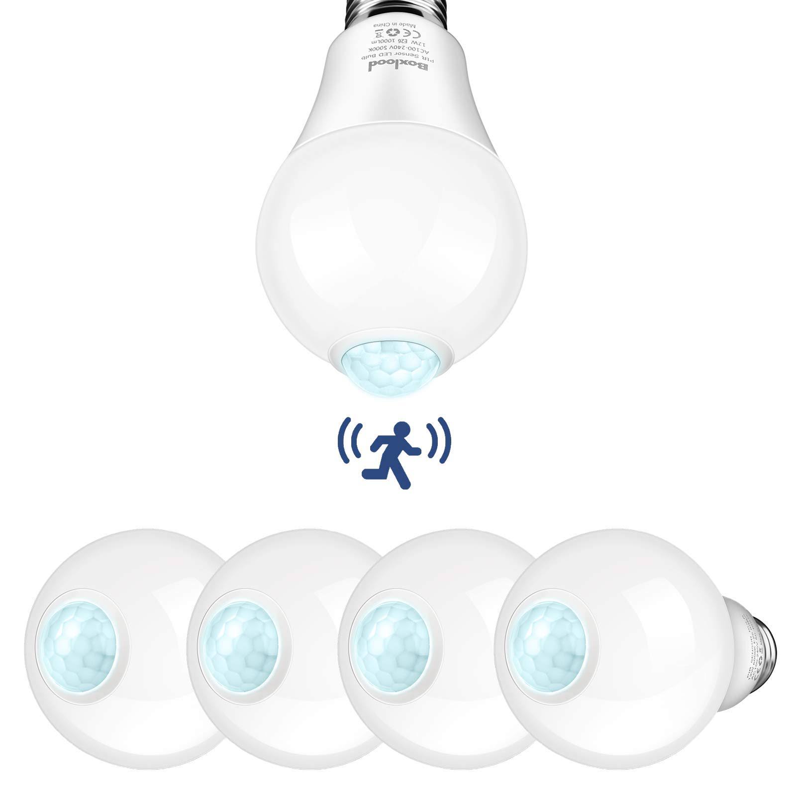 Boxlood Motion Sensor Light Bulbs Outdoor, Indoor Movement Activated LED Bulbs, 5000K Daylight